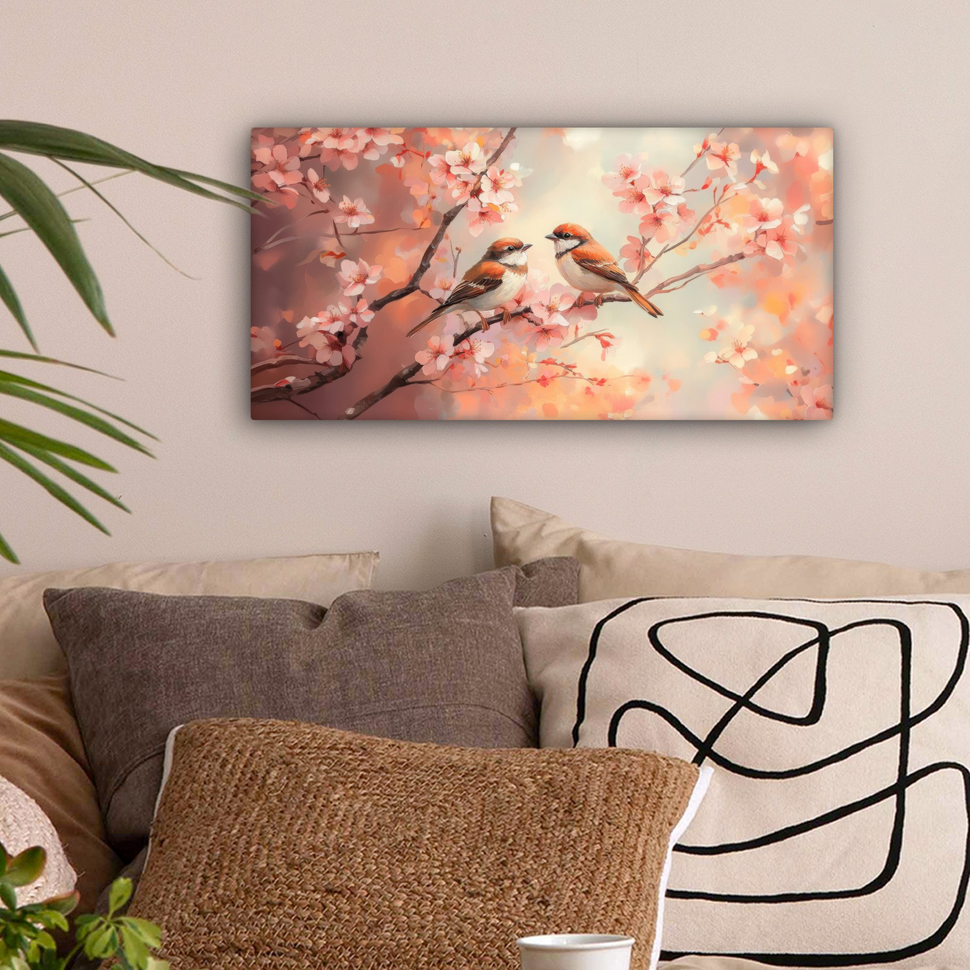 OneMillionCanvasses® Leinwandbild Panorama Vögel - Romantisch günstig online kaufen