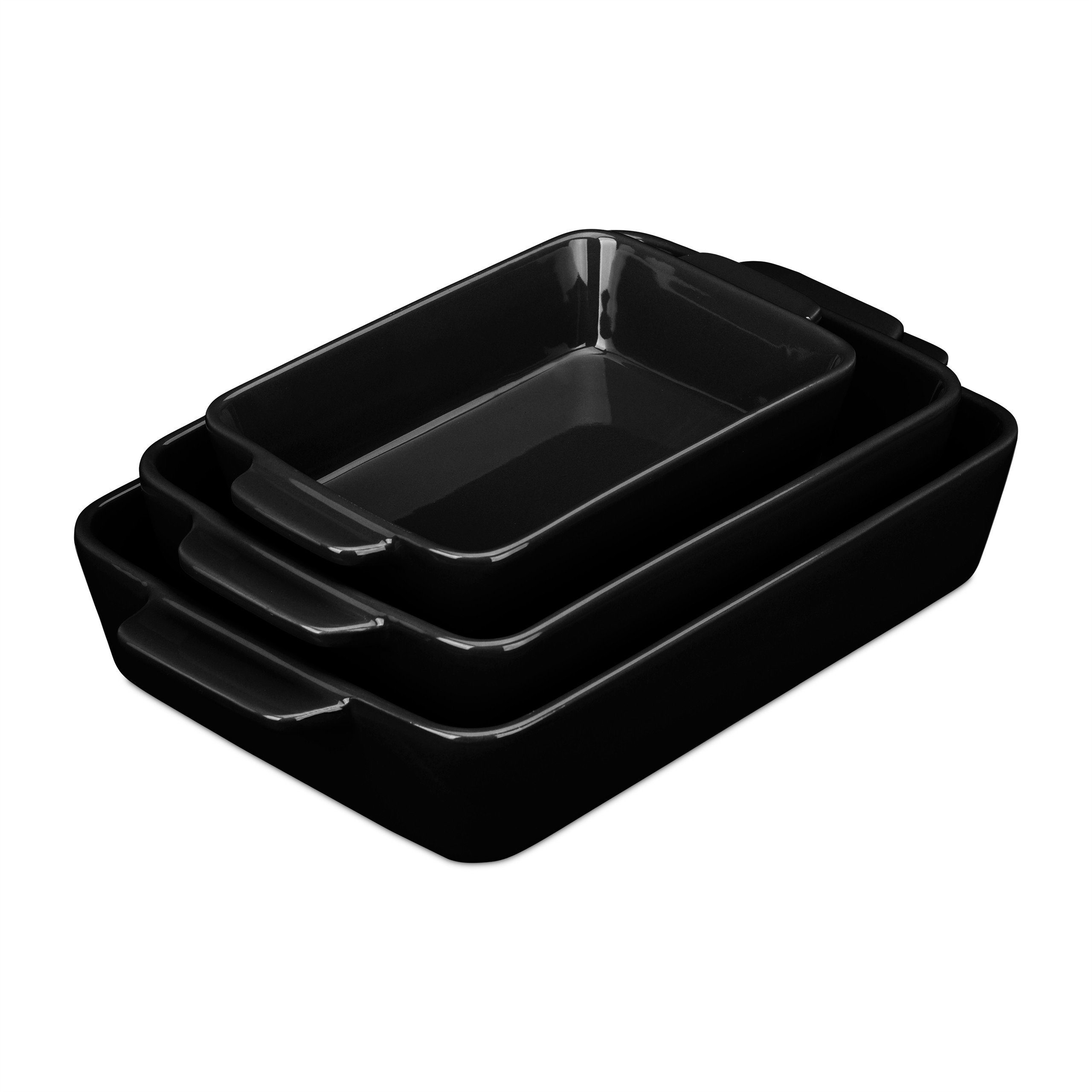 relaxdays Auflaufform 3-tlg. Keramik Auflaufform Set schwarz, Keramik, (3-St)