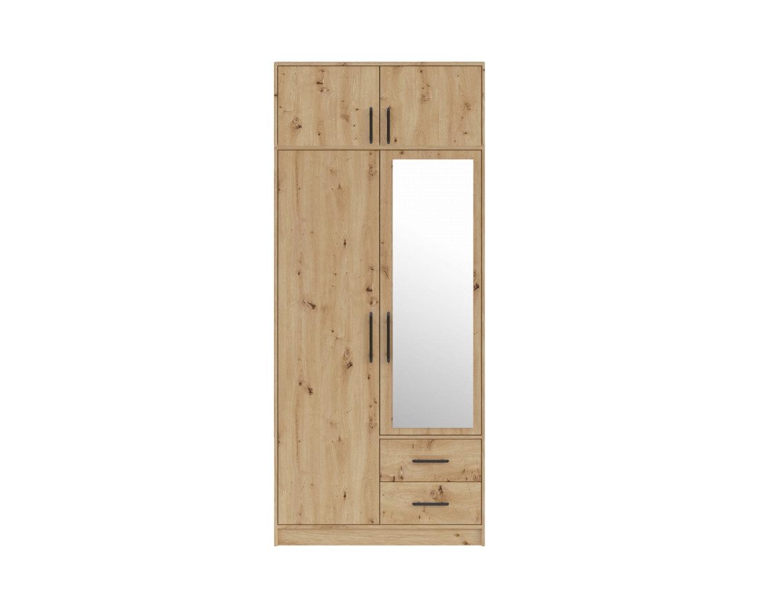 Deine Möbel 24 Kleiderschrank SAM SRL3 2-türig Garderobensystem Artisan Anthrazit Weiß Eiche Sonoma (Set, 2-St., Stauraum) Drehtürenschrank mit Spiegel 100 cm breit mit 2 Schubladen