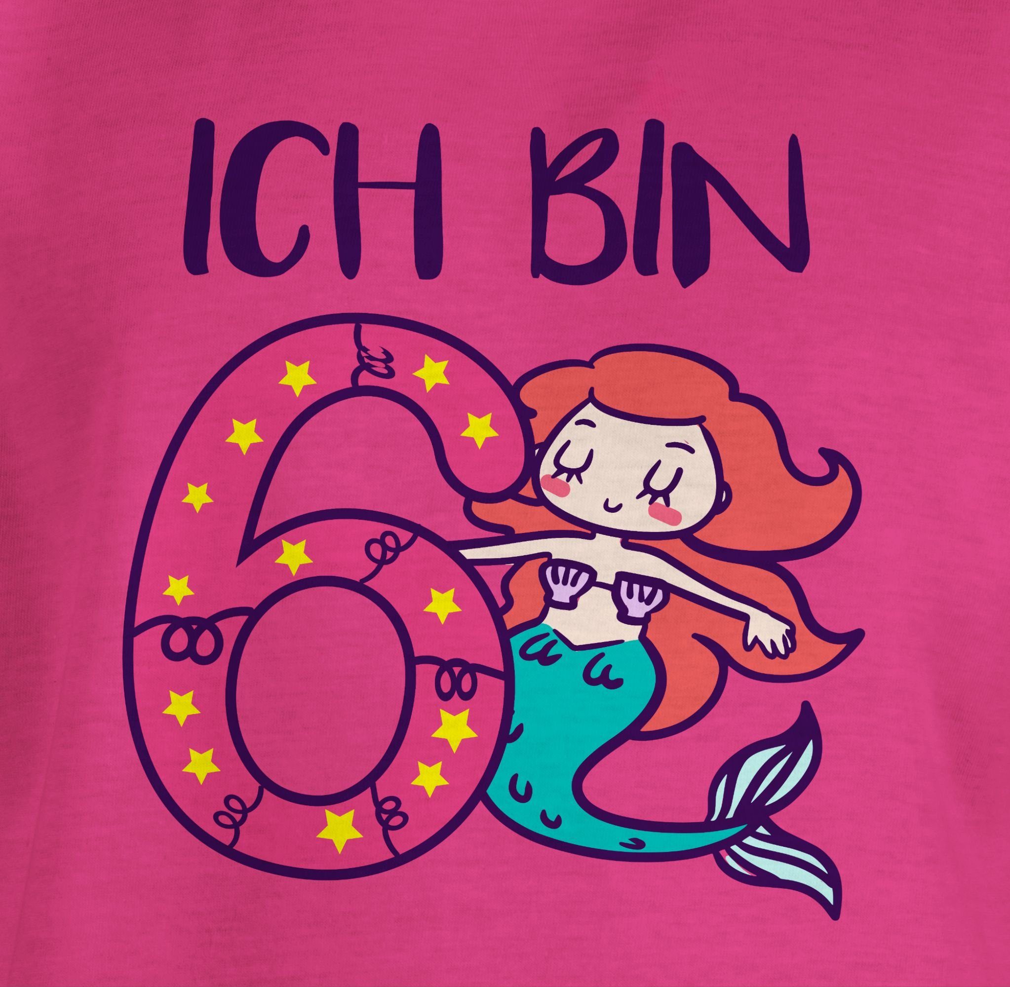 Shirtracer Geburtstag T-Shirt bin Ich sechs Meerjungfrau 2 6. Fuchsia