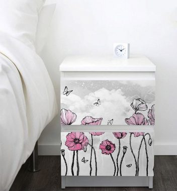 MyMaxxi Möbelfolie MyMaxxi - Klebefolie Möbel kompatibel mit IKEA Malm Kommode - Motiv Zauberland Blümchen - Möbelfolie selbstklebend - Dekofolie Tattoo Aufkleber Folie - Blume Blatt Schmetterling