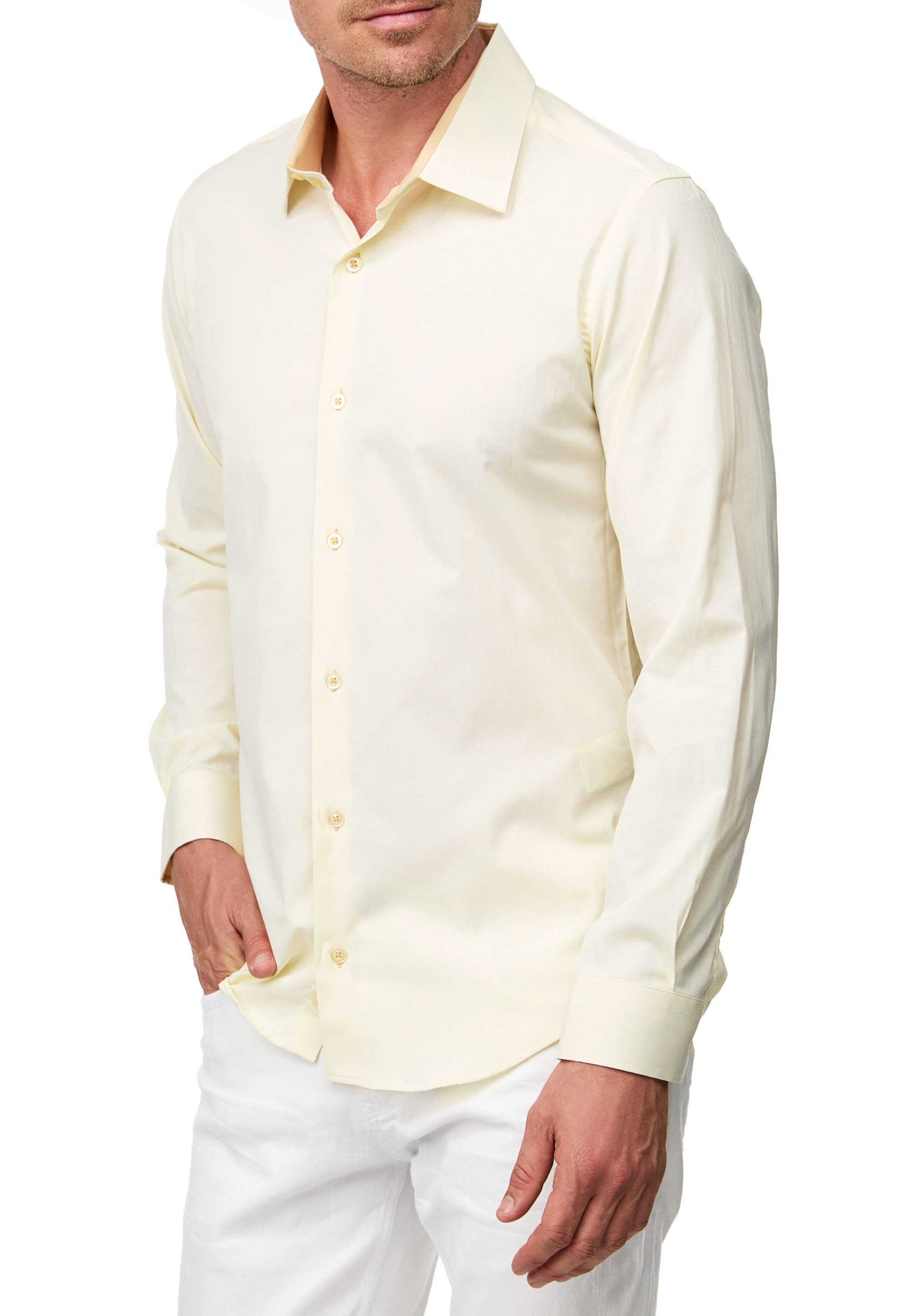 R-NEAL Businesshemd Pastellhemd Herren Slim Fit Hemd Langarm Kontrasthemd Cotton Strech
