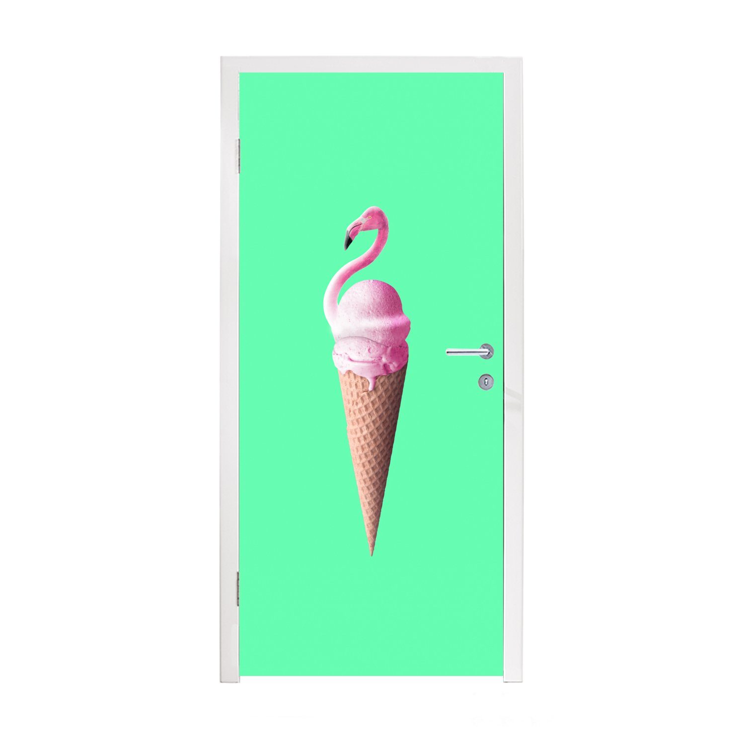 MuchoWow Türtapete Eistüten - Eiscreme - Flamingo - Rosa - Grün, Matt, bedruckt, (1 St), Fototapete für Tür, Türaufkleber, 75x205 cm