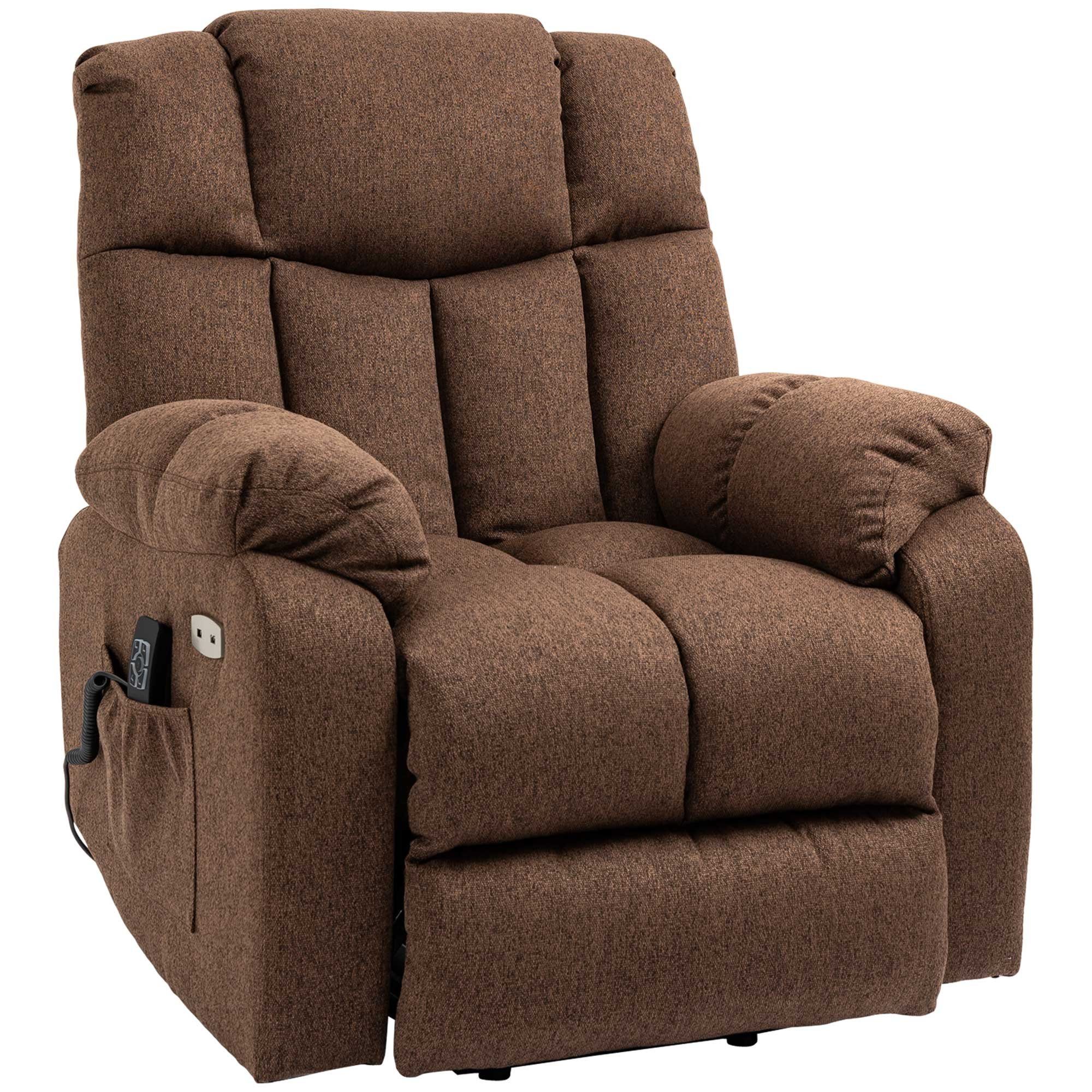 HOMCOM Relaxsessel Relaxsessel mit Liegefunktion, mit Fernbedienung (Fernsehsessel, 1-St., Aufstehsessel), für Wohnzimmer, Braun