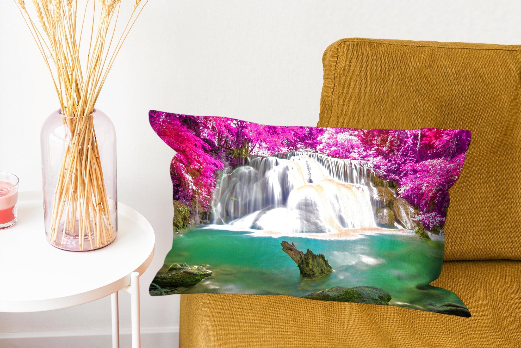 MuchoWow Dekokissen Wasserfall - Rosa Wohzimmer Füllung, Dekoration, Zierkissen, mit Schlafzimmer Bäume, Dekokissen 