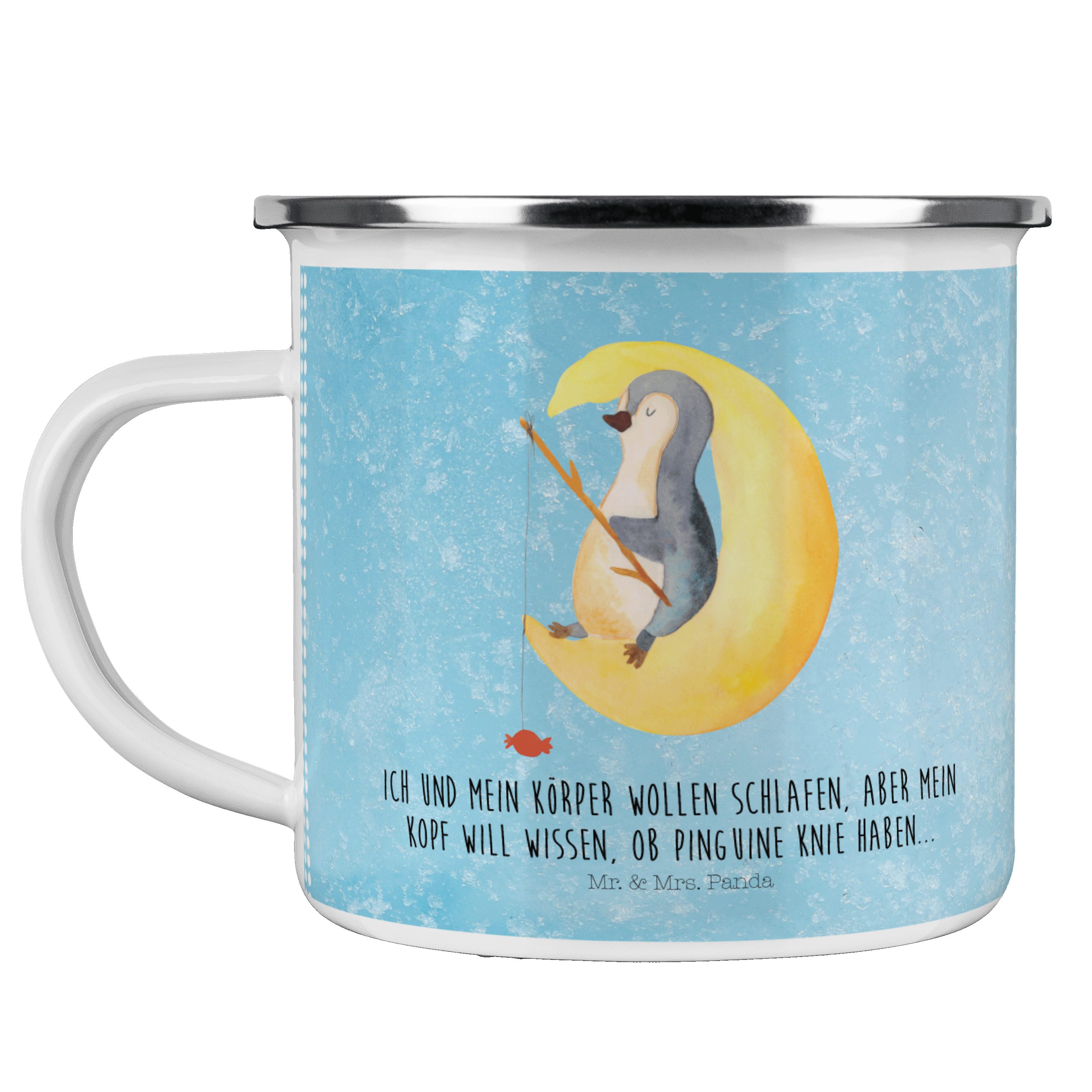 Mr. & Mrs. Panda Becher Pinguin Mond - Eisblau - Geschenk, Trinkbecher, Blechtasse Outdoor, E, Emaille