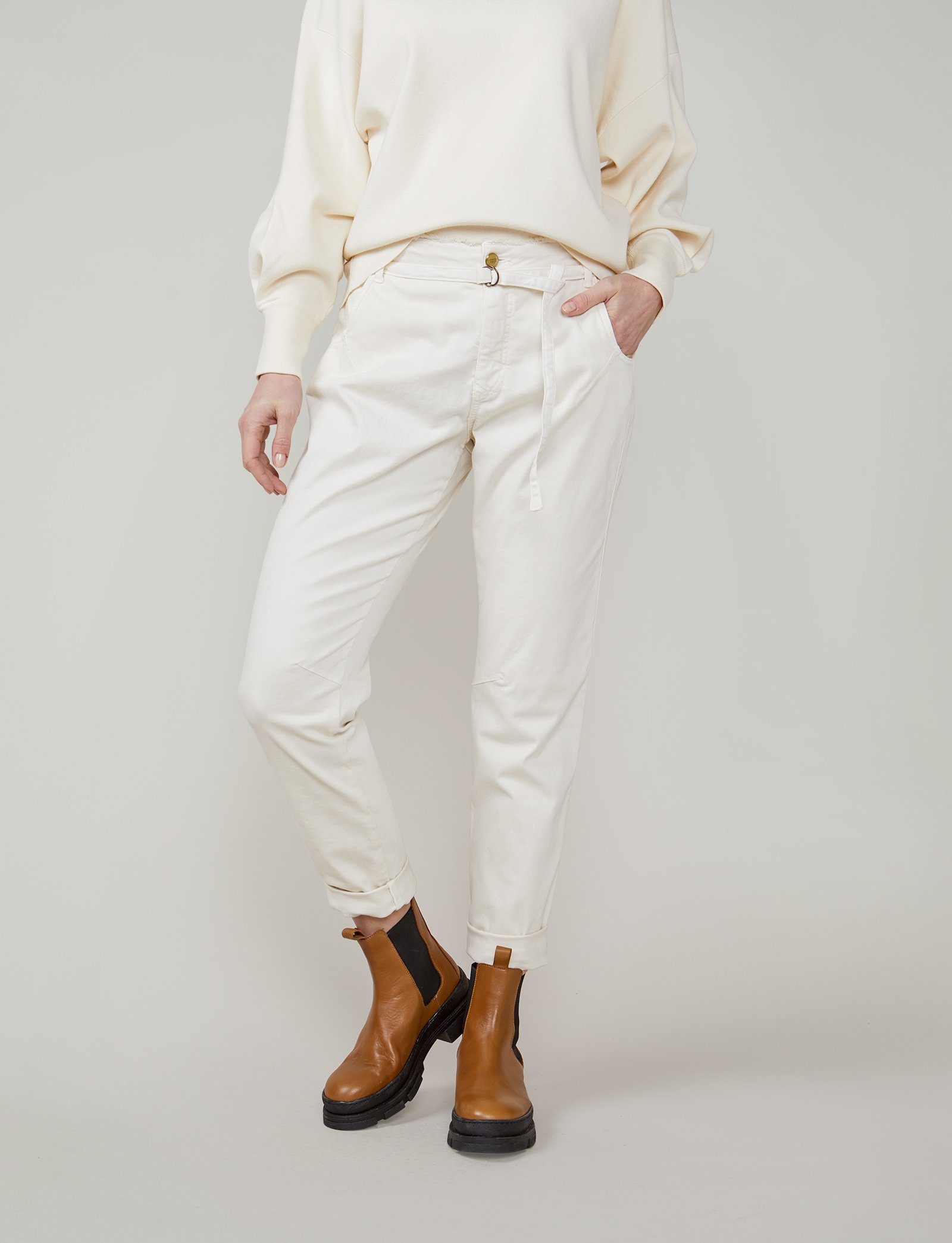 summum woman Ankle-Jeans Summum - Jeans Soft cotton used Look mit Gürtel,  beige, Damenbekleidung, Hose