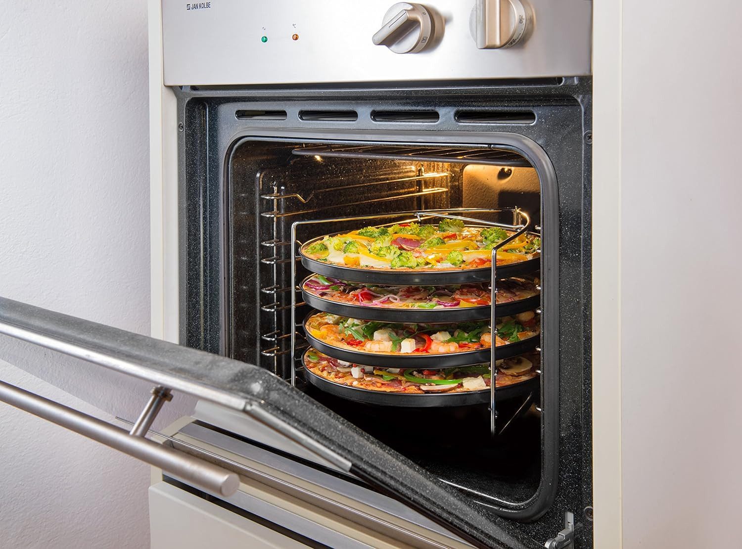 Fisko Pizzablech Pizza Backset Backlech Set 5 tlg. Made in Germany Backofen, Metall, (Spar-Set, 5-St., 4 Backbleche + 1 Etagere), doppelt antihaftbeschichtet - Made in Germany