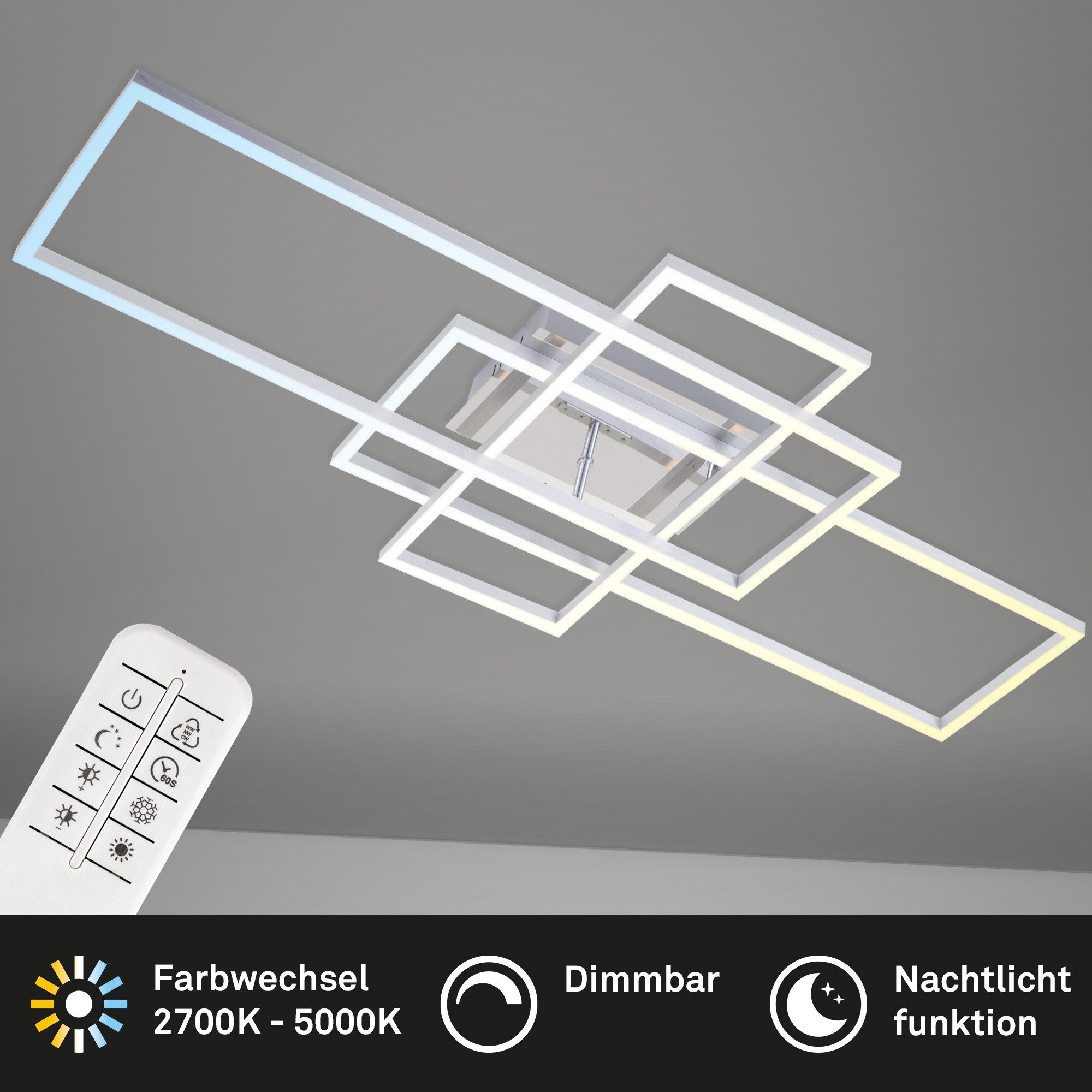 Briloner Leuchten Deckenleuchte LED Deckenlampe CCT stufenlos dimmbar Fernbedienung, LED fest integriert, 2700K - Extra - Warmweiß, CCT, stufenlos dimmbar, Fernbedienung, Nacht-/Timerfunktion