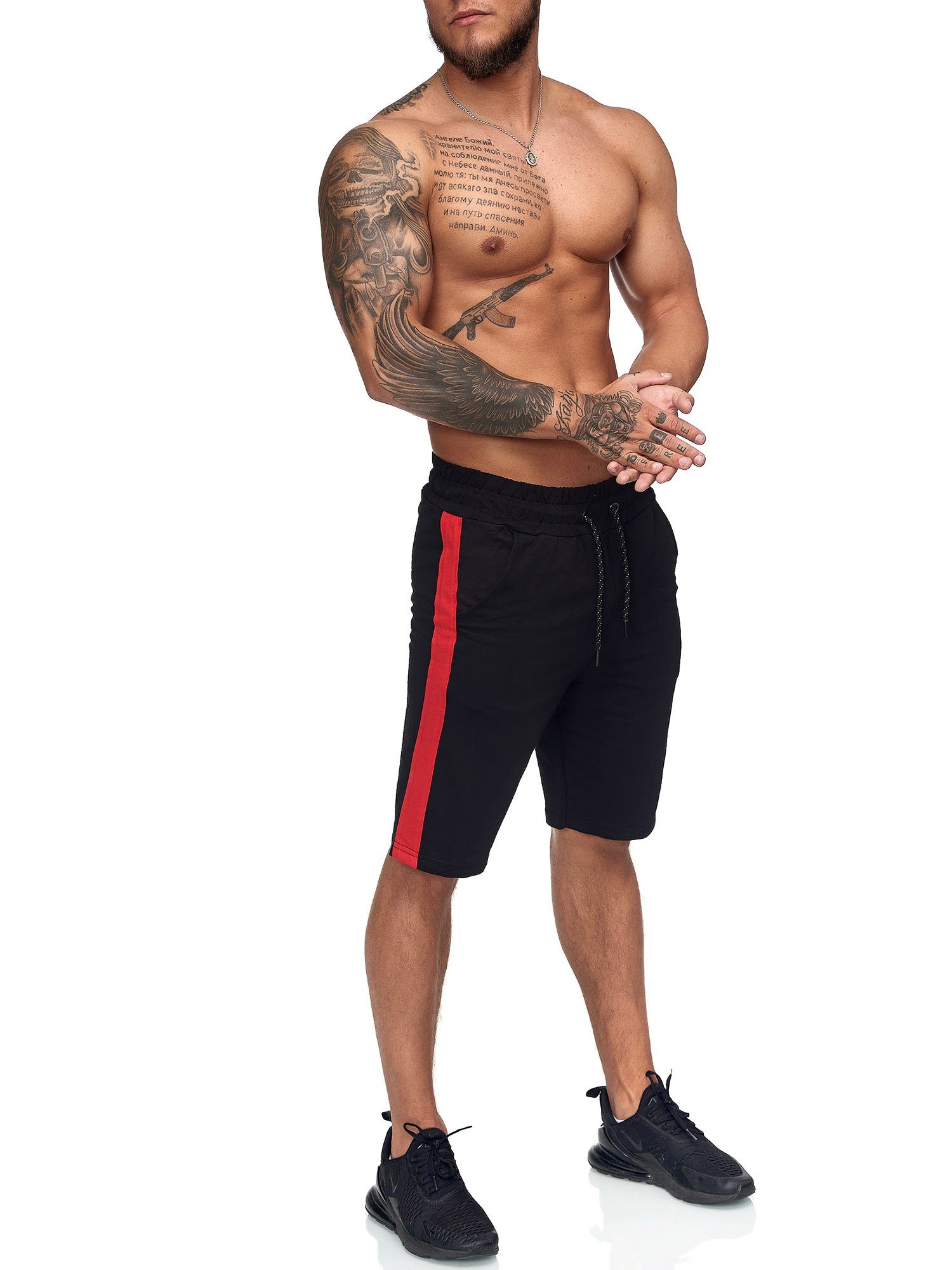 OneRedox Shorts 1400+1407C (Kurze Hose Bermudas Sweatpants, 1-tlg., im modischem Design) Fitness Freizeit Casual 1400 Schwarz Rot