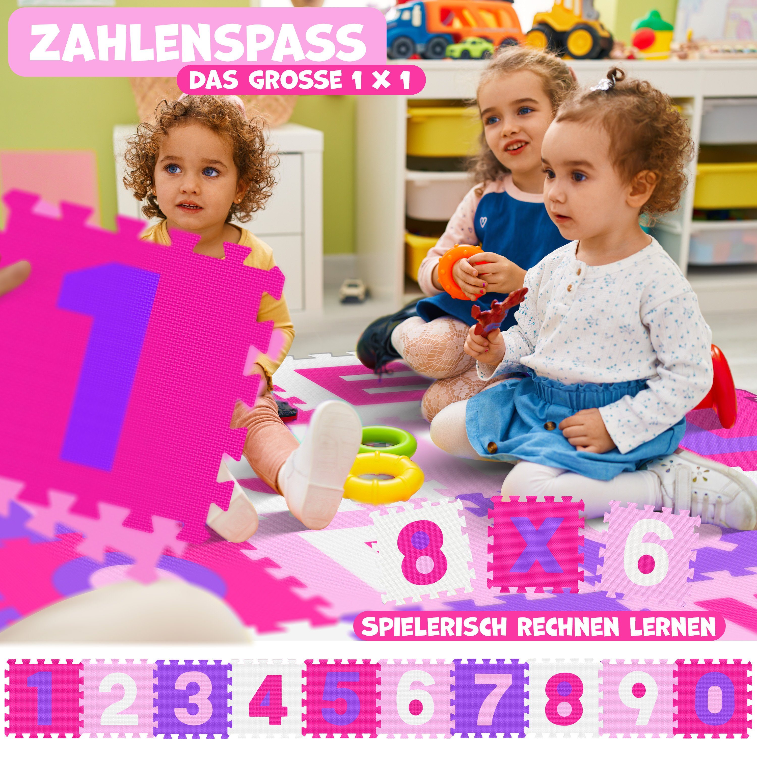 Puzzlematte 86 Kinder teilige Spielteppich 86 KIDIZ Steckpuzzle, rosa Puzzleteile, Spielmatte