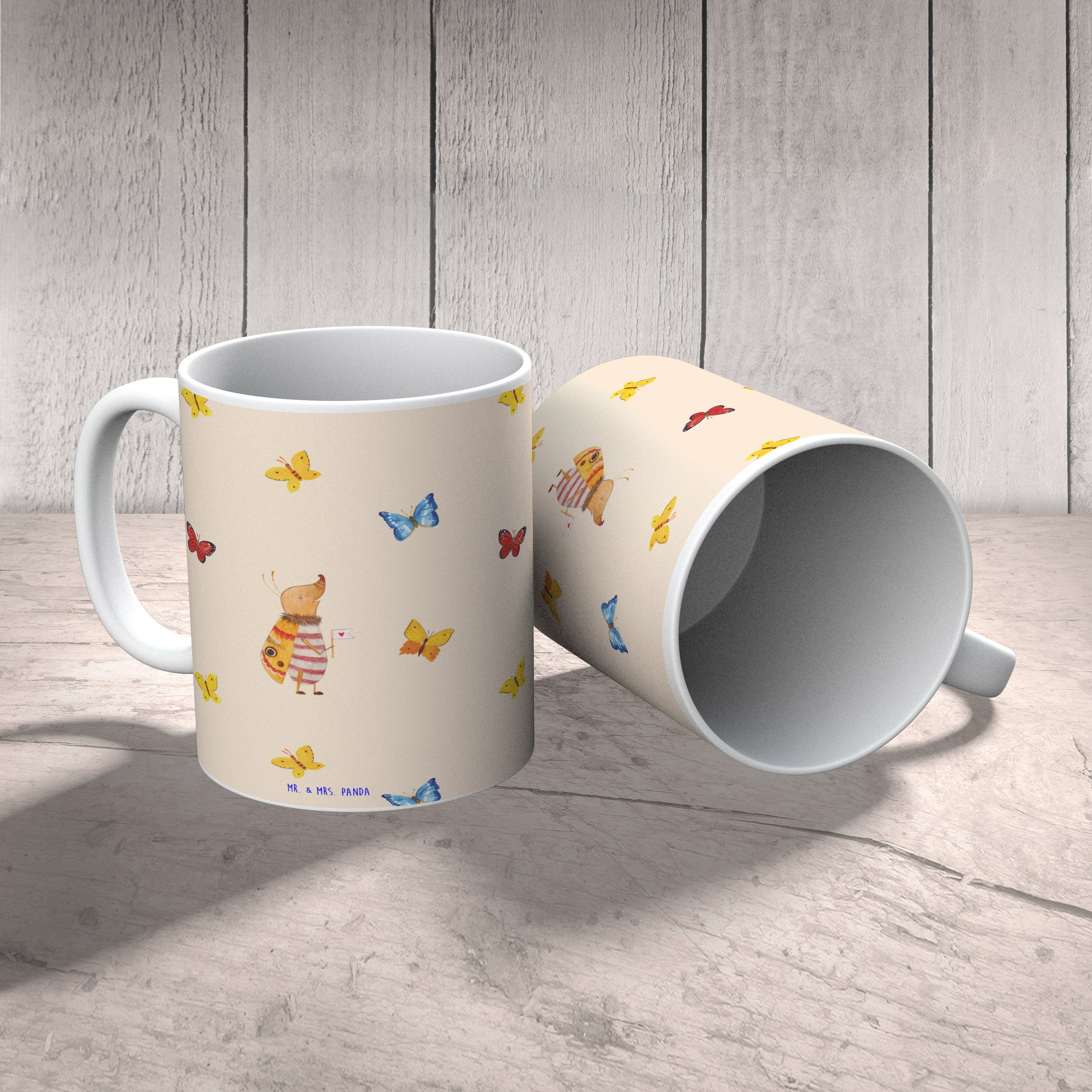 & Geschenk, Keramik Panda süß, - Küche, - Tasse Mrs. Sprüche, Nachtfalter Fähnchen Mr. Tasse mit Gelb