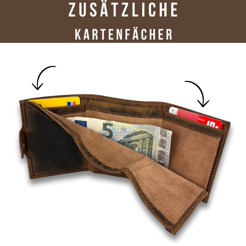 Frentree Mini Geldbörse Herren echtem Leder Slim Wallet mit Münzfach & RFID Schutz, 10 Karten und Bargeld, Kartenetui für unterwegs, Portemonnaie klein – Bild 4 von 5