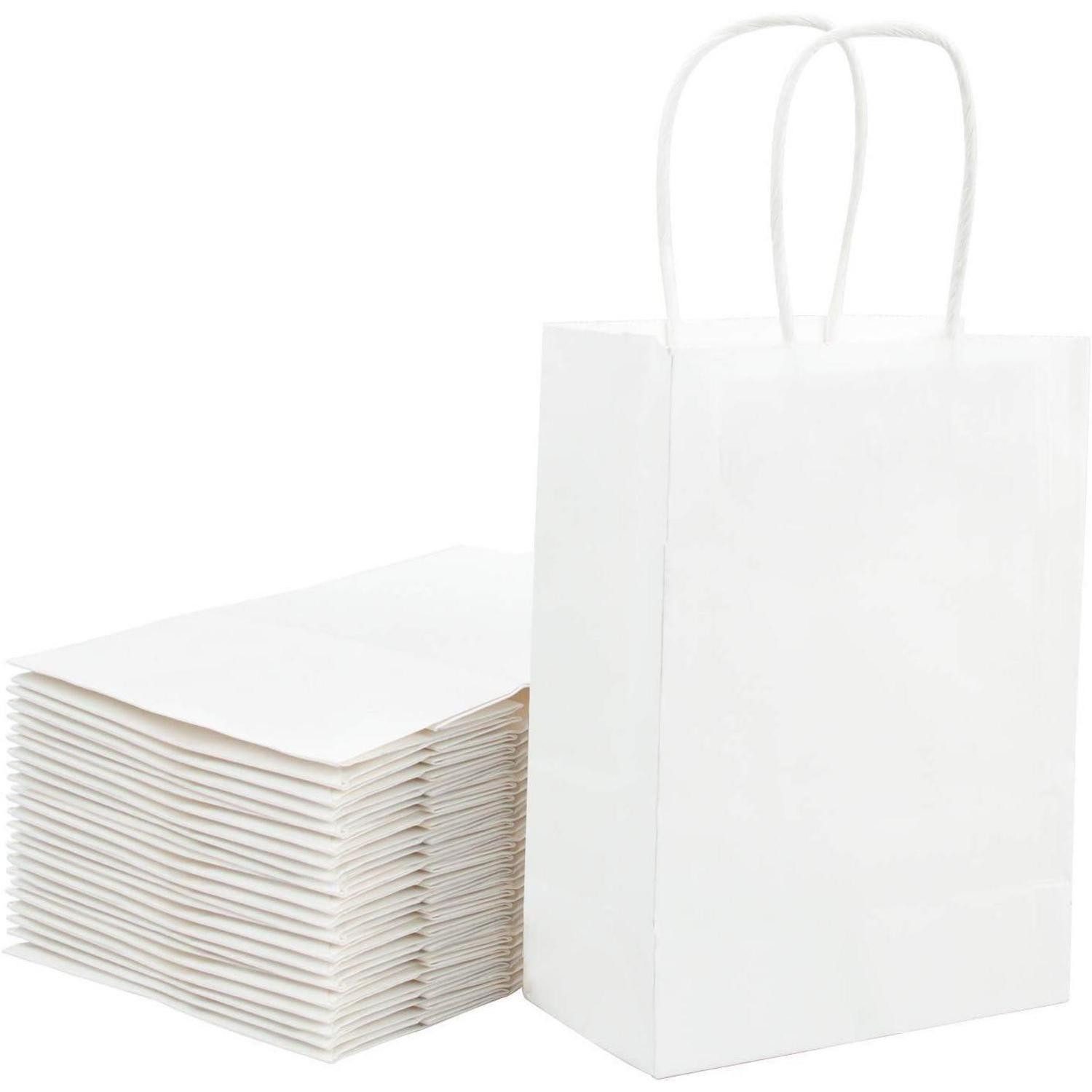 LuxusKollektion Geschenktüten Papiertüten Kraft Griffe Geburtstag Weiß - 15 x 8 x 21 cm, (25St)