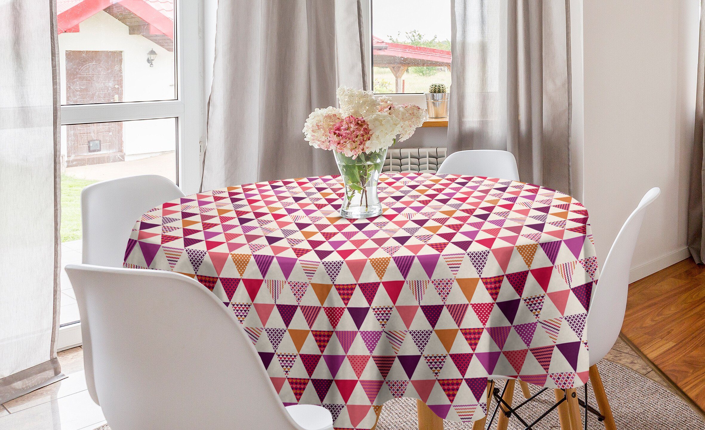 Dots Geoemetric Esszimmer Tischdecke für Kreis Küche Tischdecke Abdeckung Abakuhaus Triangles Rosa Dekoration,