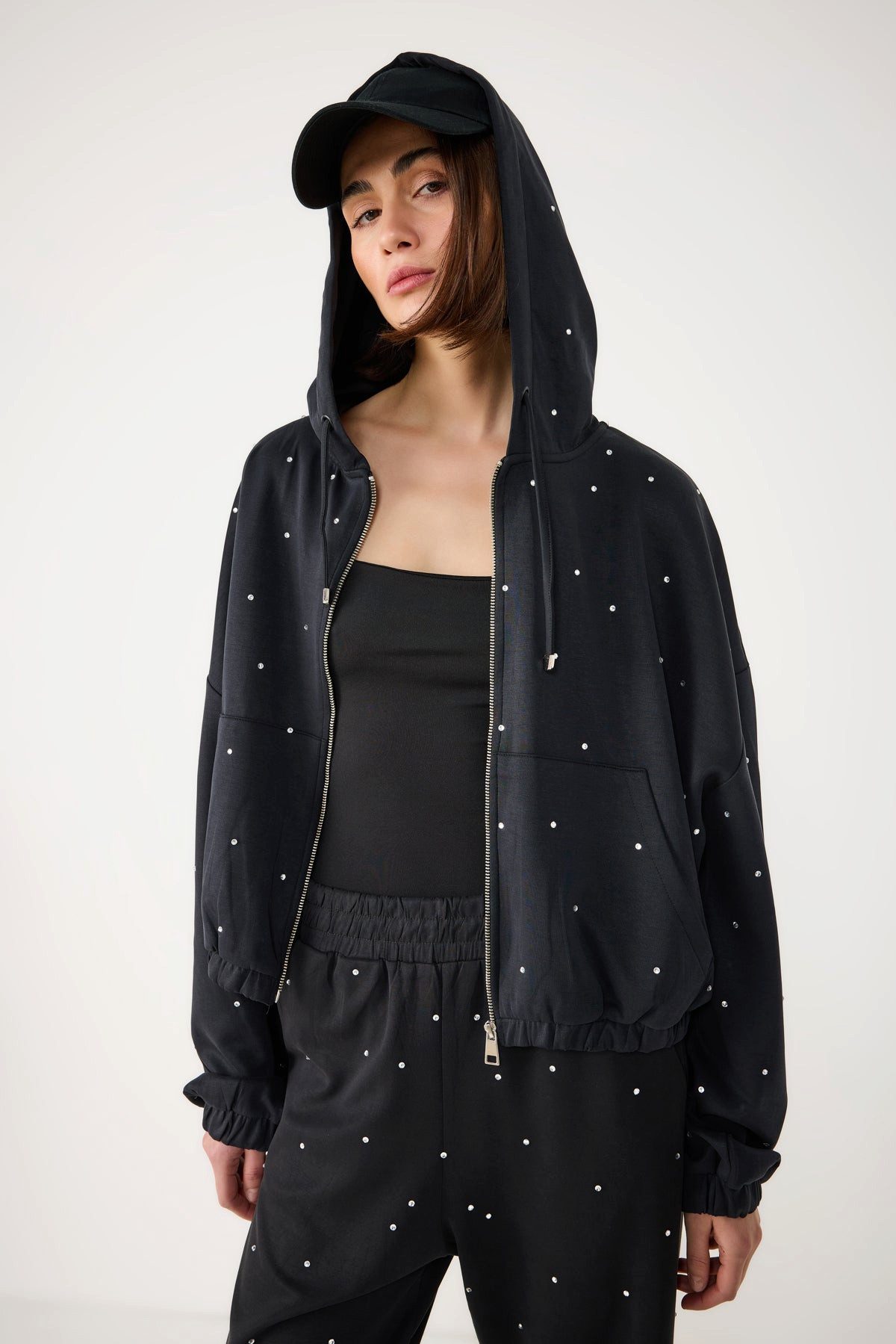 No Matter What Jeansjacke Sweatjacke aus Baumwolle mit Steindruck und Kapuz günstig online kaufen