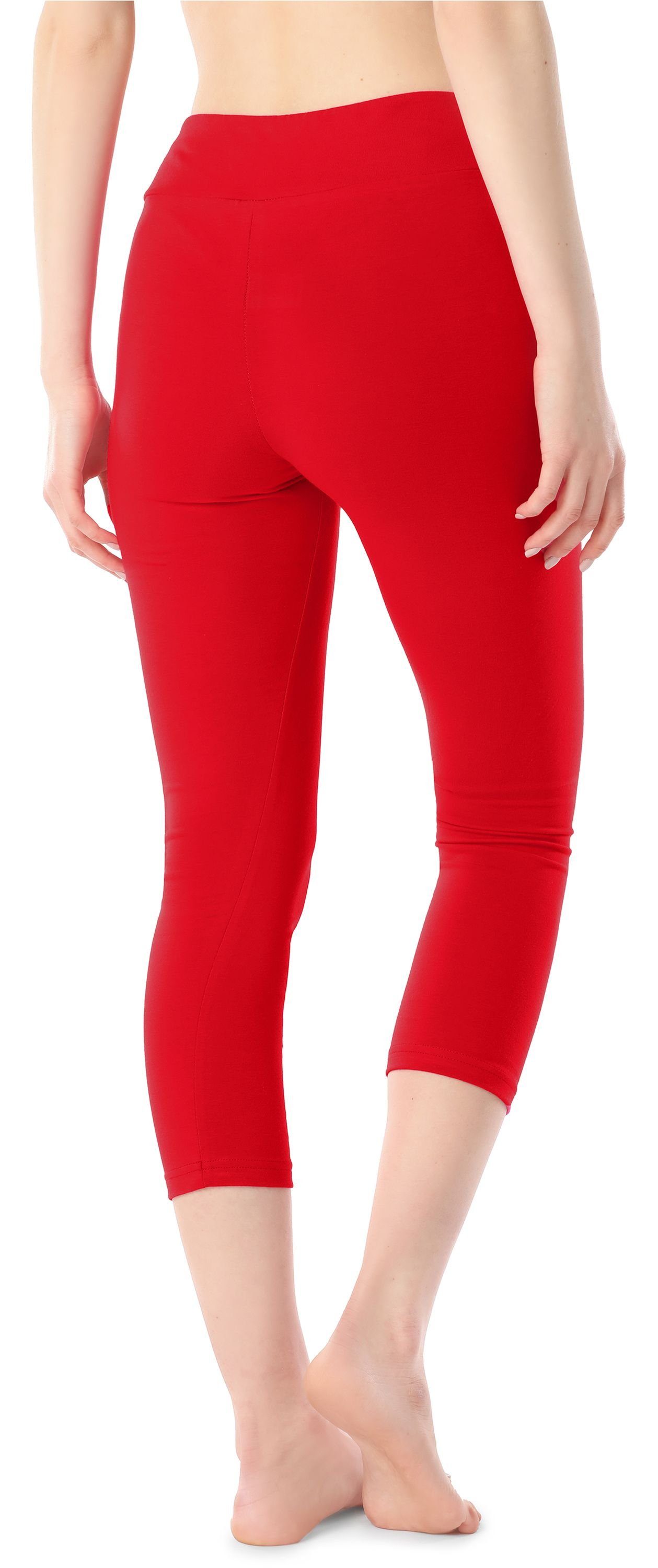 Style elastischer MS10-430 (1-tlg) Leggings Damen Baumwolle Leggings Merry Capri 3/4 aus Bund Rot