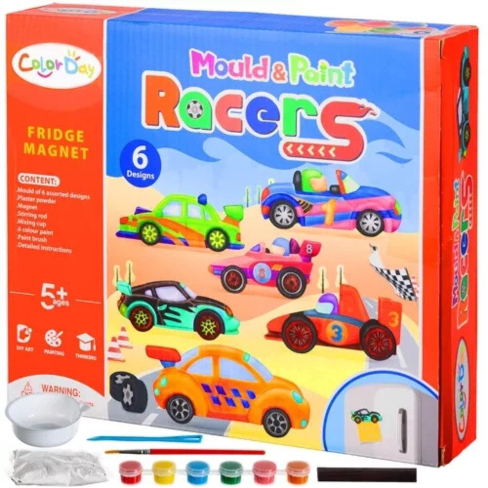 KRUZZEL Malvorlage Malset Autos DIY-Magneten (Spar-Set, 6-St., ausmalen), ideal für Kinder, die gern gestalten und malen