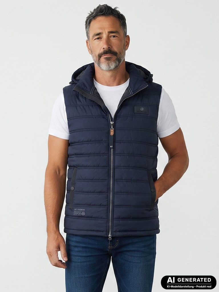 Dry Fashion Steppweste Jever Herren Weste gesteppt - Leichte Outdoor-Weste mit Kapuze Wind- & wasserabweisend, Abnehmbare Kapuze, Verstellbarer Bundzug