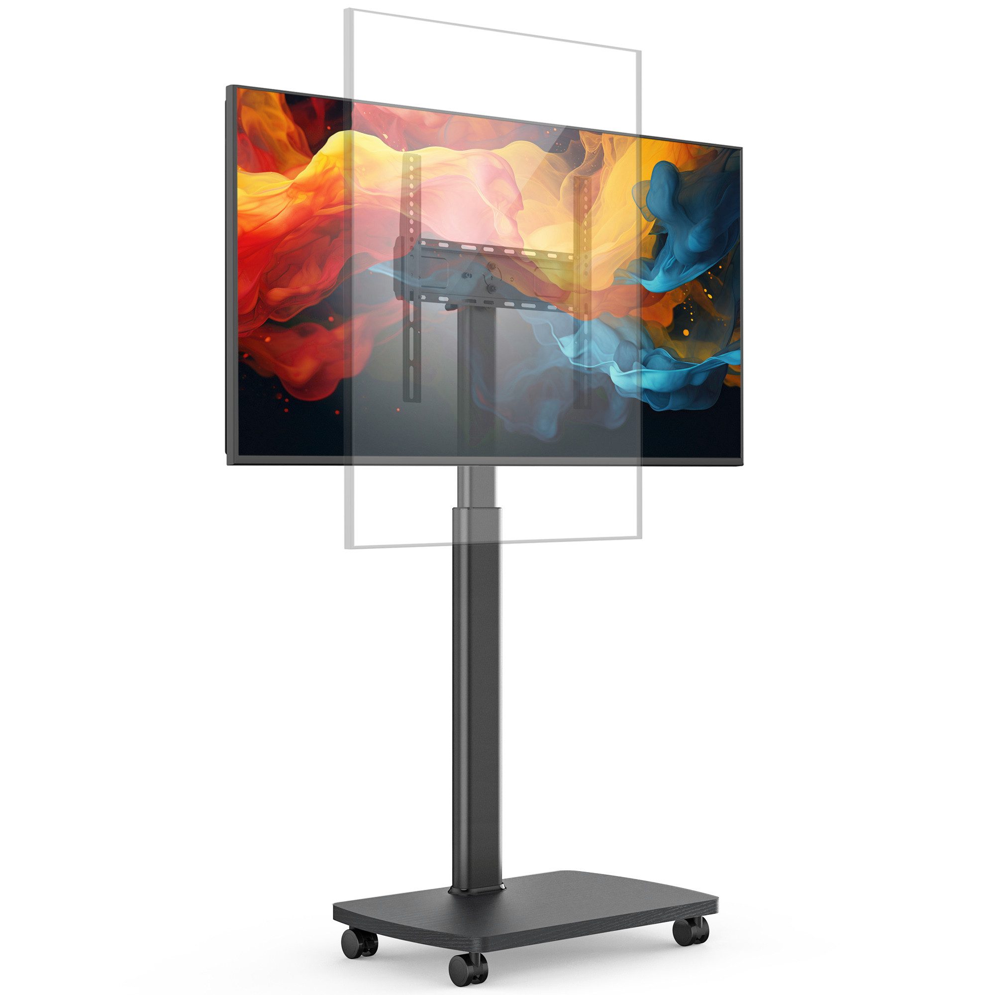 AOKCOS TV-Ständer mit Rollen, 90° drehbar, 32-65 Zoll, (bis 65 Zoll, -2°-10° neigbar, Holzbasis)