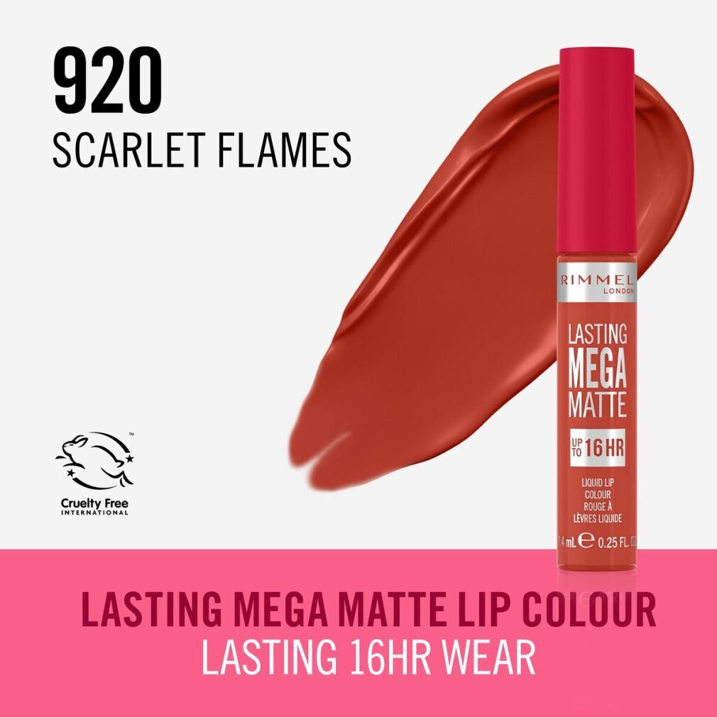Rimmel London Lippenstift LASTING MEGA MATTE liquid lip color #920-scarlet flames 7.4ml