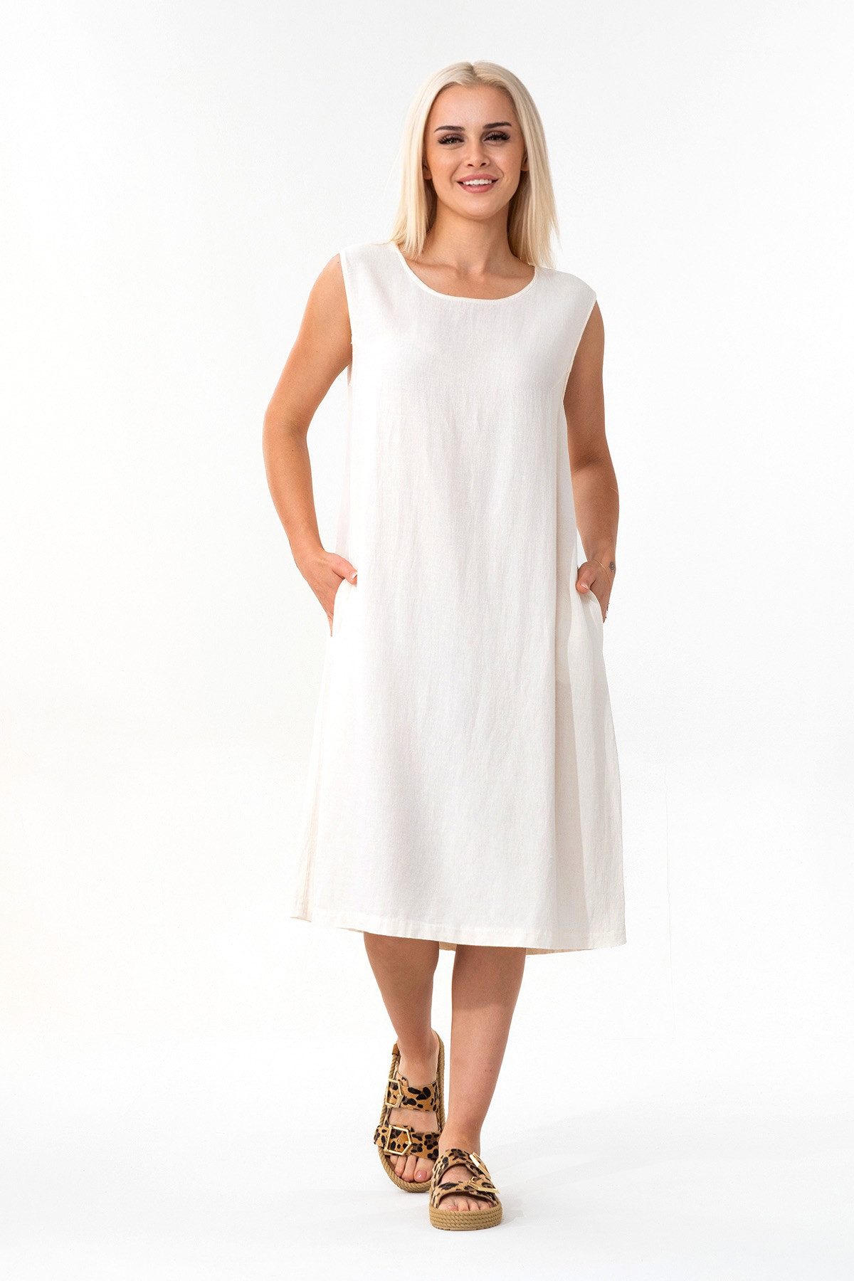 WENOR Sommerkleid aus Leinenmix mit Taschen, Strandkleid ärmellos, locker g günstig online kaufen