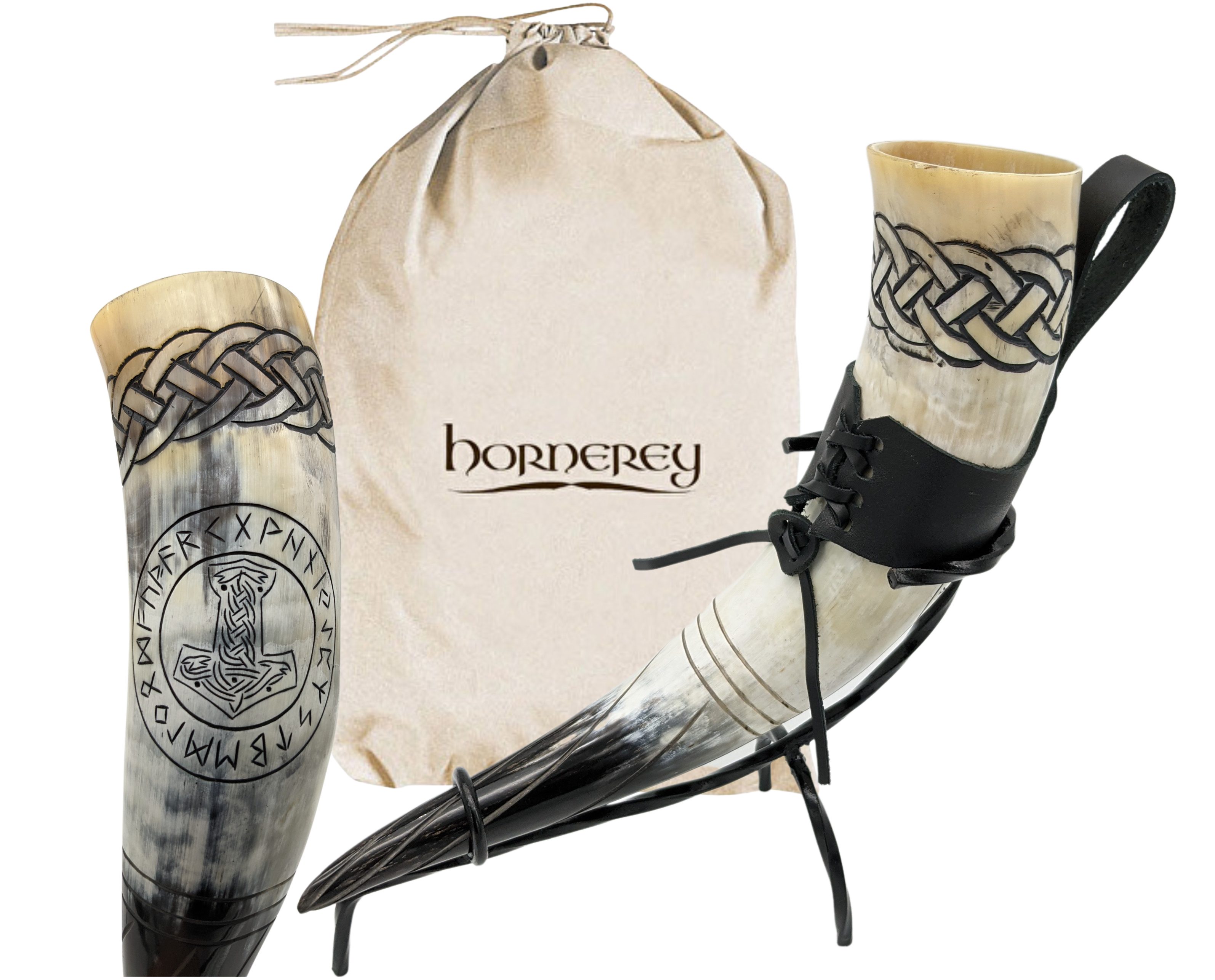 Bierkrug Thor's Horn, Graviertes Trinkhorn 0,5 l im Set