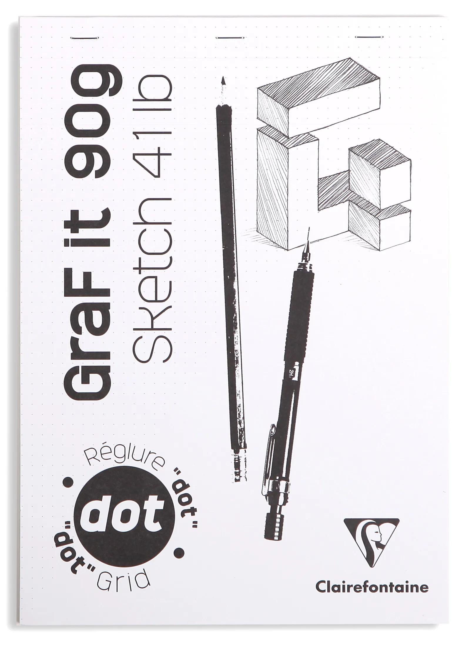 CLAIREFONTAINE Zeichenpapier 5x Skizzenblock GraF'it, DIN A4 Dot/punktkariert 80 Blatt 96653C, Block