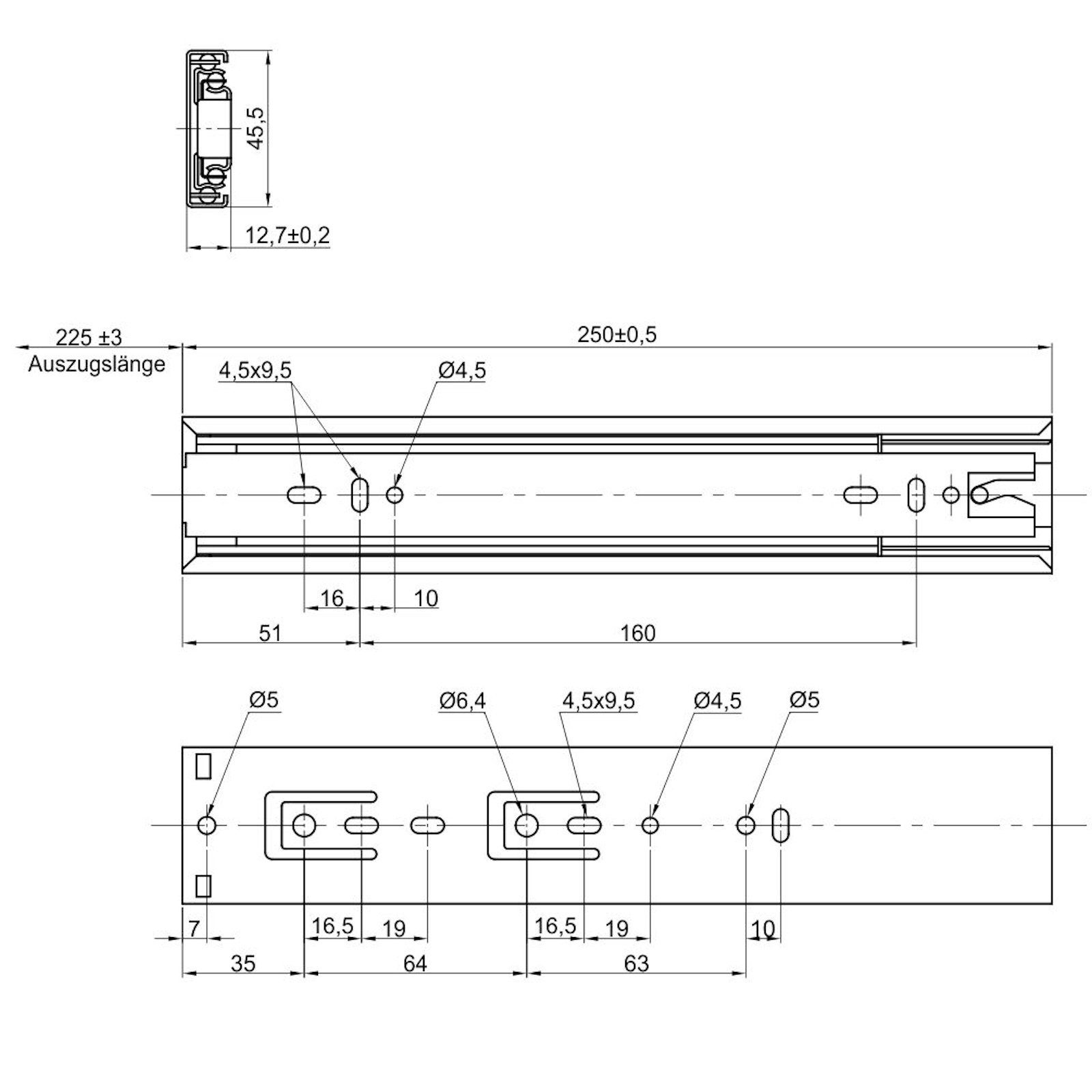 SO-TECH® Auszug Vollauszug kugelgelagert Selbsteinzug Tragkräfte 35 / 45 kg (8 St), 4 Paar, Tragkraft 35 kg, Länge 250 mm – Bild 4 von 5