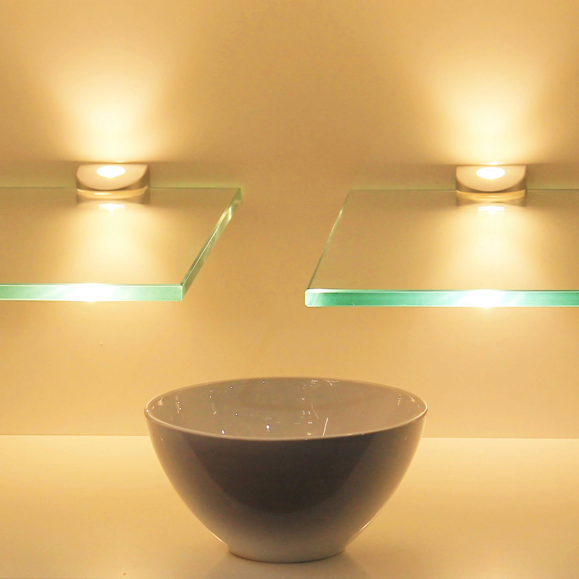 kalb LED Glaskantenbeleuchtung LED Glasregal warmweiß - beleuchtet, Wandboard Regal 300mm, Hängeregal Wandregal SET