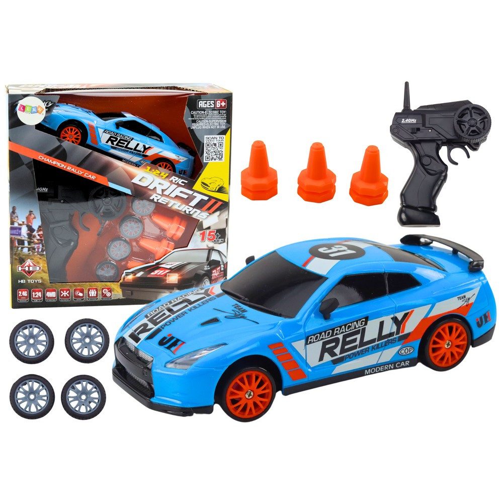 LEAN TOYS RC-Auto Driftfahrzeug Rennflitzer Sportwagenmodell (Spar-Set, 1-tlg., 18 x 8 x 6 cm driftstark), 2,4 GHz, 15 km/h, 1:24, 2 Radsätze, Driftreifen