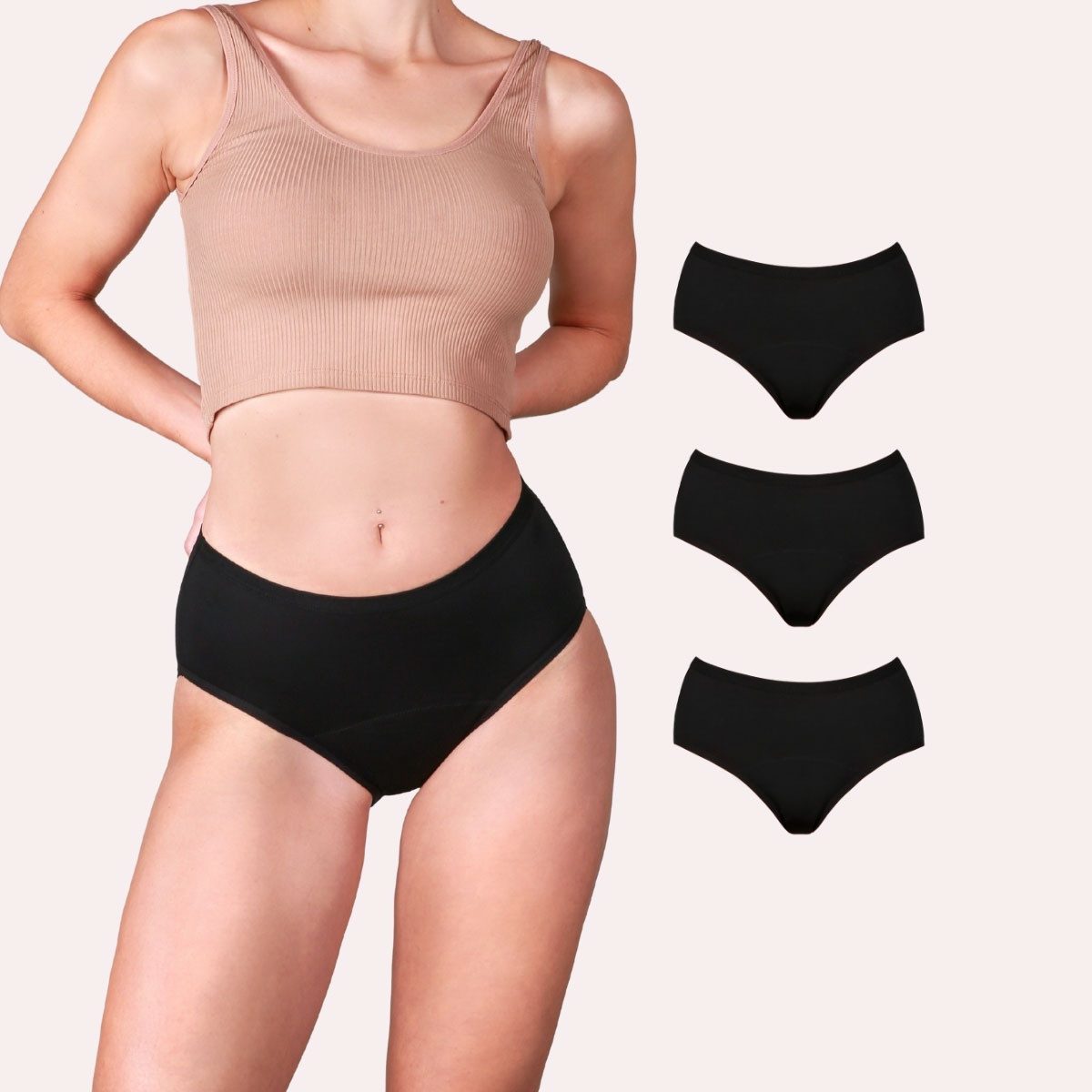 Taynie Periodenslip Basic extra stark - Periodenunterwäsche starke Blutung - Damen (Spar-Set, 3-St., 3er-Pack) Auslaufsichere Periodenunterwäsche / Periodenslip aus Bio Baumwolle