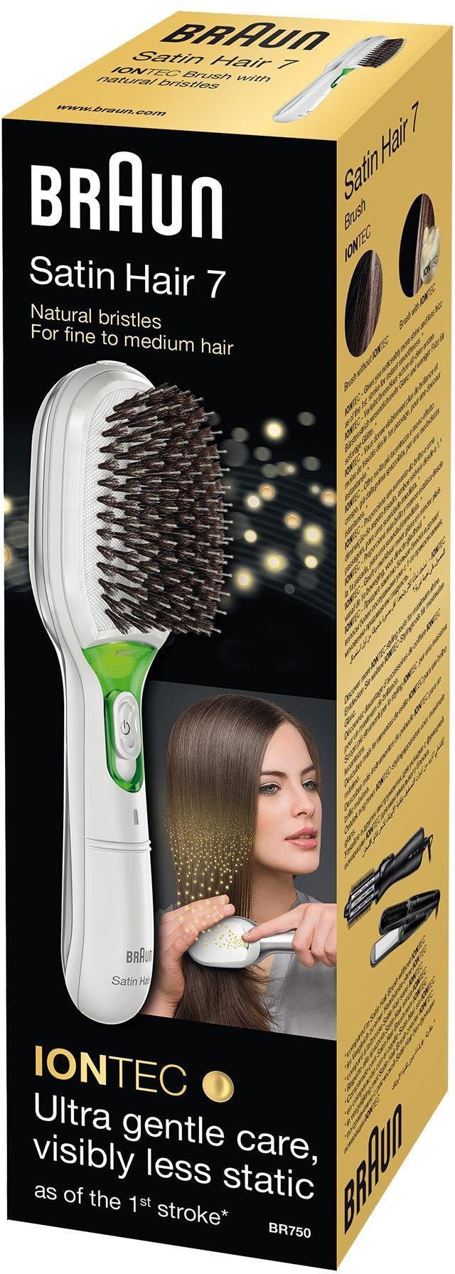 Borsten, 7 natürliche IONTEC Ionen-Technologie Hair zur Glanz-Förderung Satin Haarglättbürste Braun BR750,