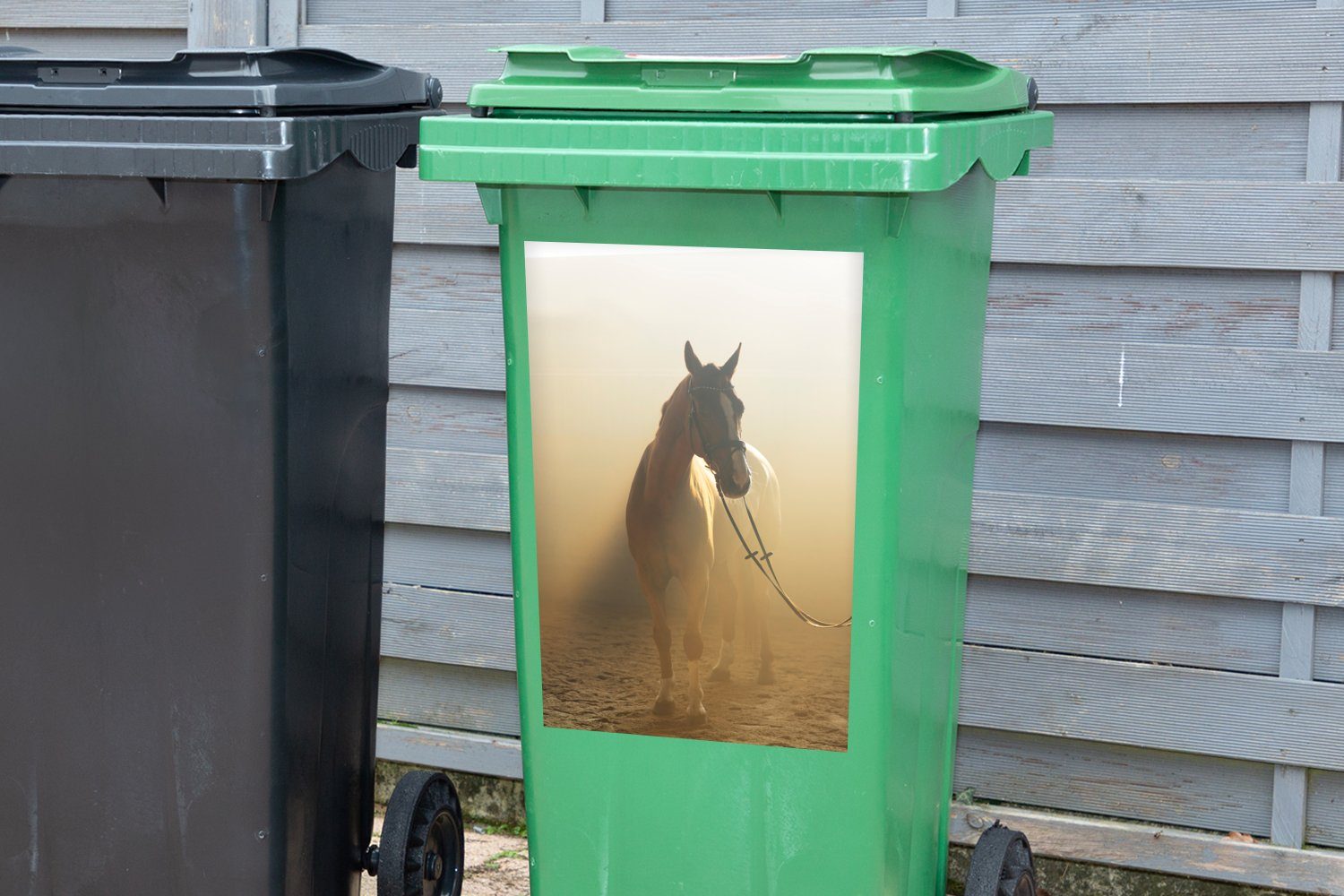 Container, Sticker, Wandsticker (1 Licht Mülleimer-aufkleber, Mülltonne, St), - - Abfalbehälter MuchoWow Sand Pferd