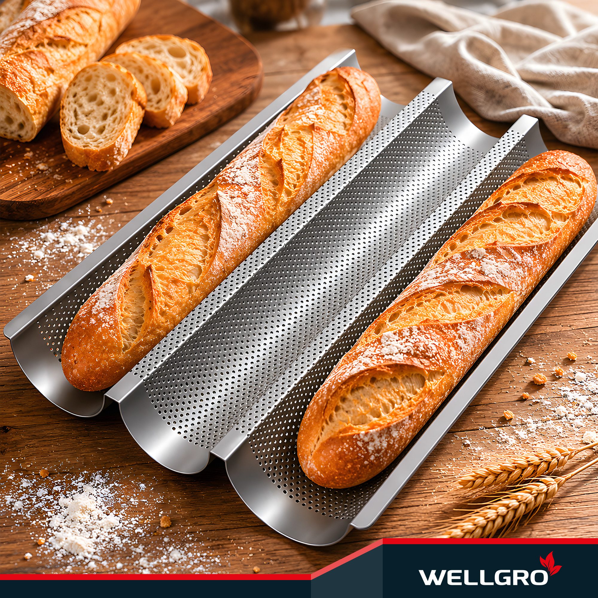 Wellgro Baguetteblech Baguette-Blech für bis zu 3 Baguettes, Karbonstahl