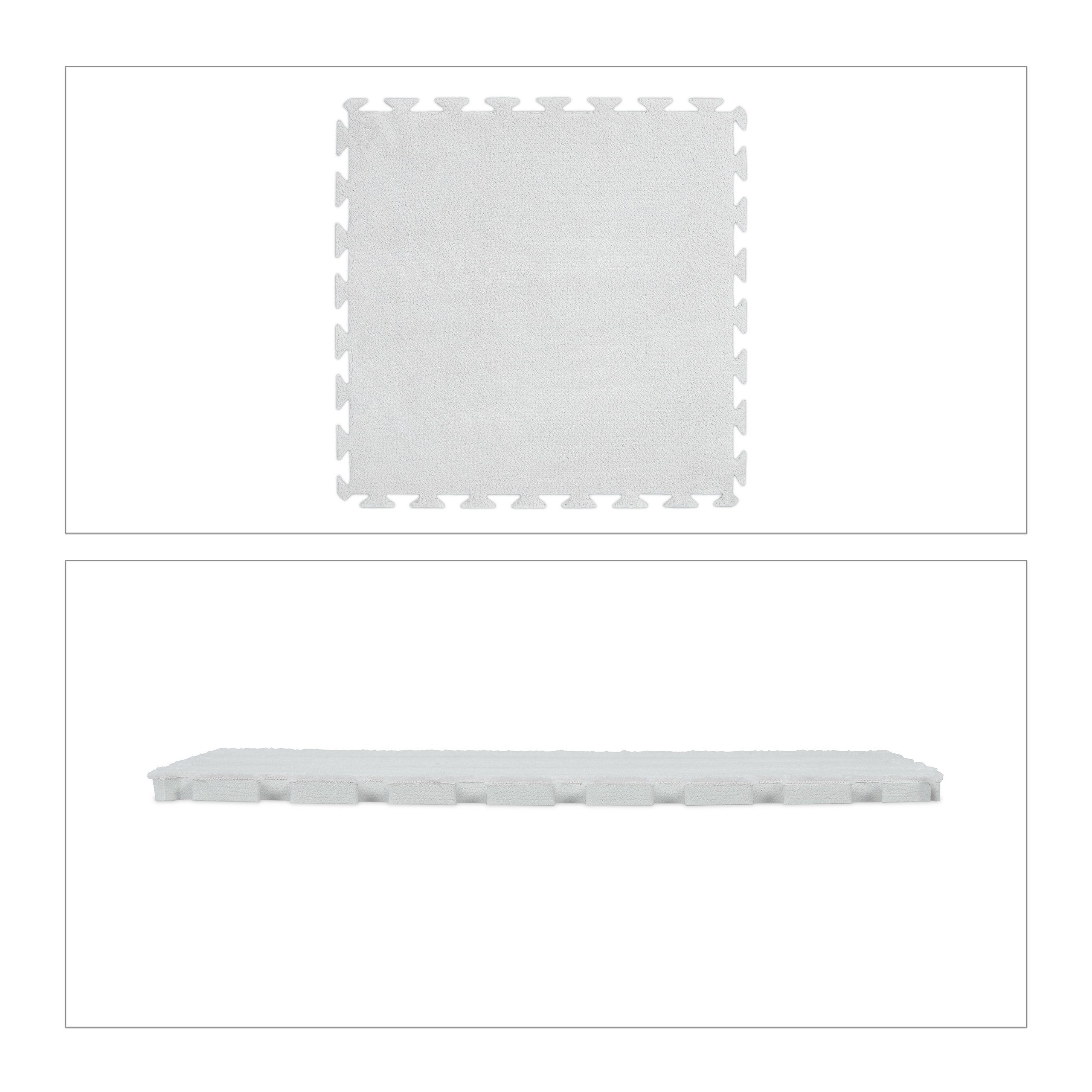 Set, Puzzleteppich Flauschiger Bodenschutzmatte im 9er relaxdays Grau