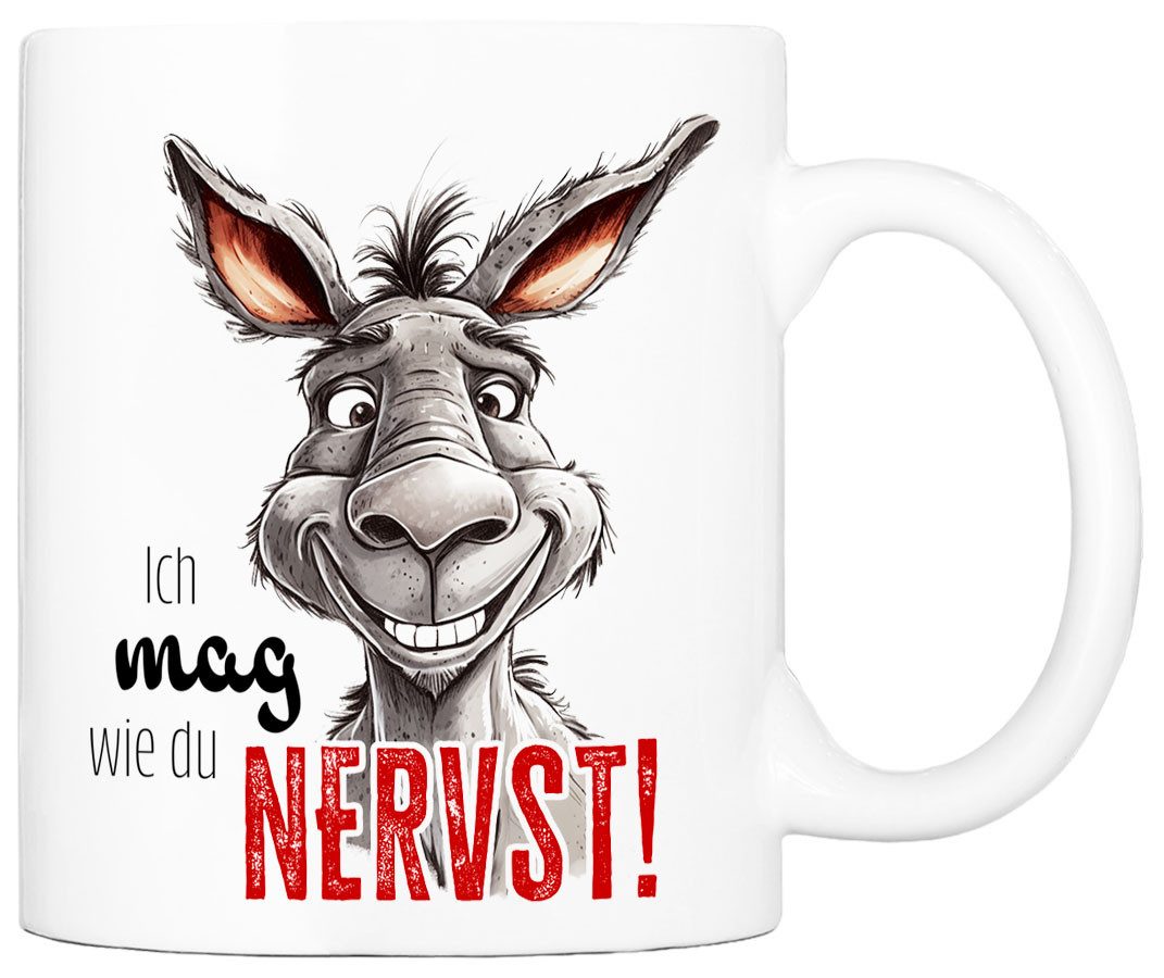 Cadouri Tasse mit Spruch ICH MAG WIE DU NERVST! Kaffeetasse Büro Arbeit, Geschenk, Keramik, Kaffeebecher, Geschenkidee Arbeitskollege, lustig, Humor, 330 ml