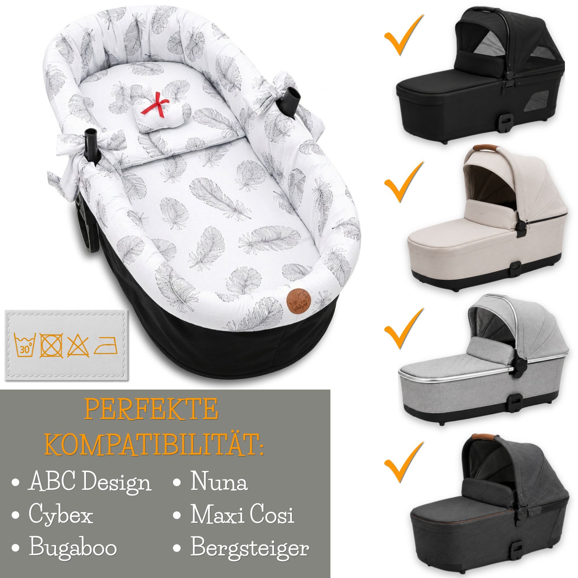 Totsy Baby Kinderwagen-Bezug Stubenwagen Umrandung Musselin Nestchen Set 3tlg Kissen Einlage Baby
