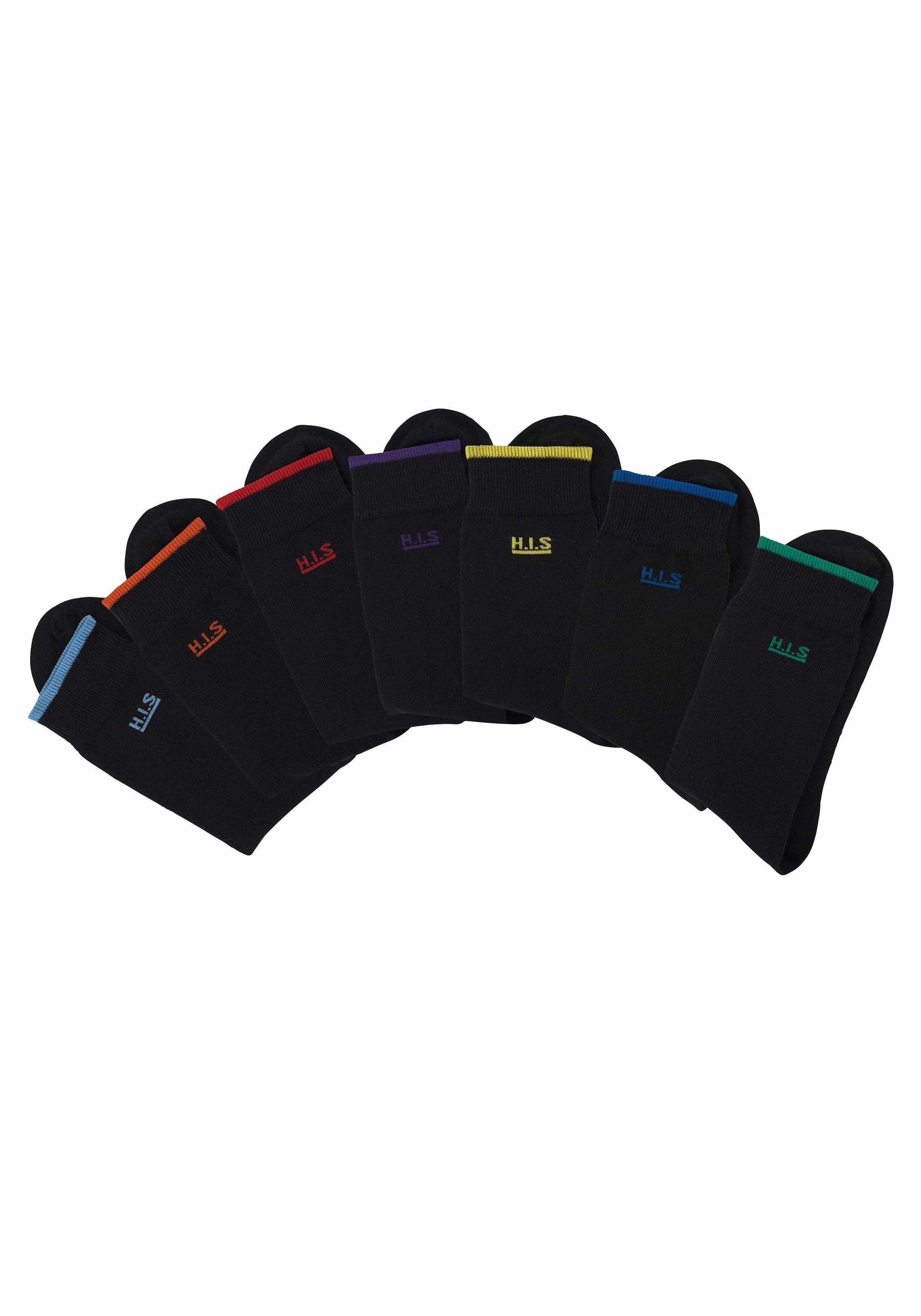 H.I.S Socken Herren Socken Strümpfe, Anzugsocken, Freizeitsocken, Alltagssocken (Packung, 7-Paar, Crew Socken Gr. 39-42 bis 43-46) mit farbigen Bündchen und Markenlogo