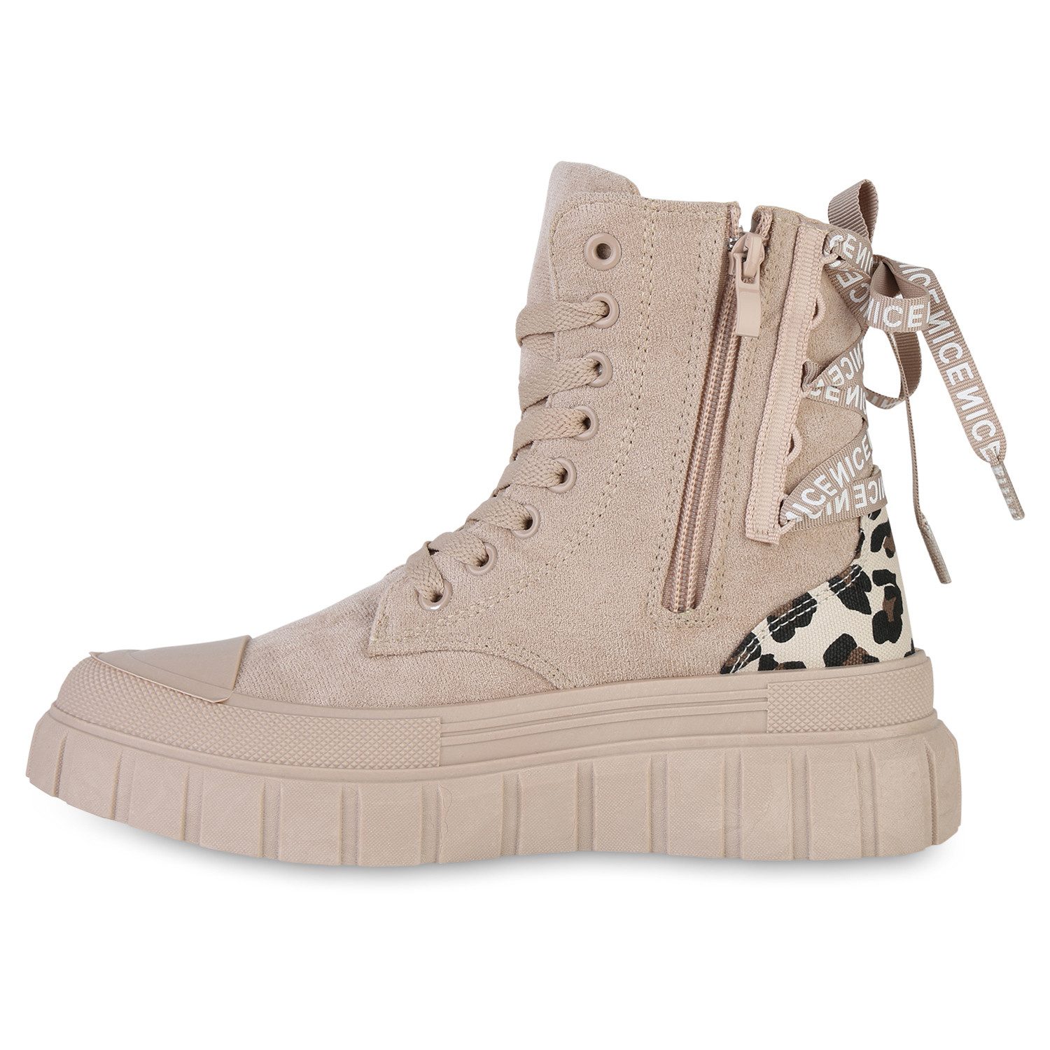 VAN HILL 841579 Sneaker Damen Sneaker High Schnürer Prints Profil-Sohle Freizeit