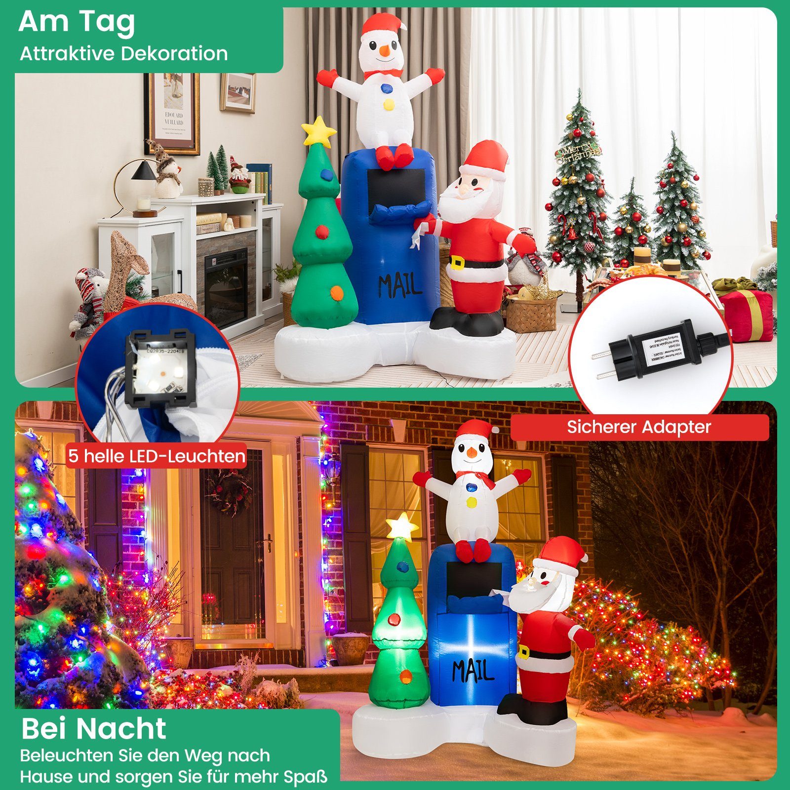 185 aufblasbar, LED-Lichtern, cm mit integrierten COSTWAY Weihnachtsmann,