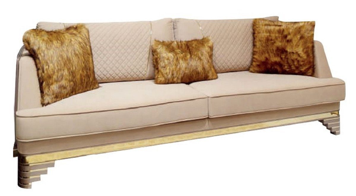 Casa Padrino Sofa Luxus Art Deco Sofa Beige / Lila / Grau / Gold - Edles Wohnzimmer Sofa mit Marmoroptik - Luxus Art Deco Wohnzimmer & Hotel Möbel