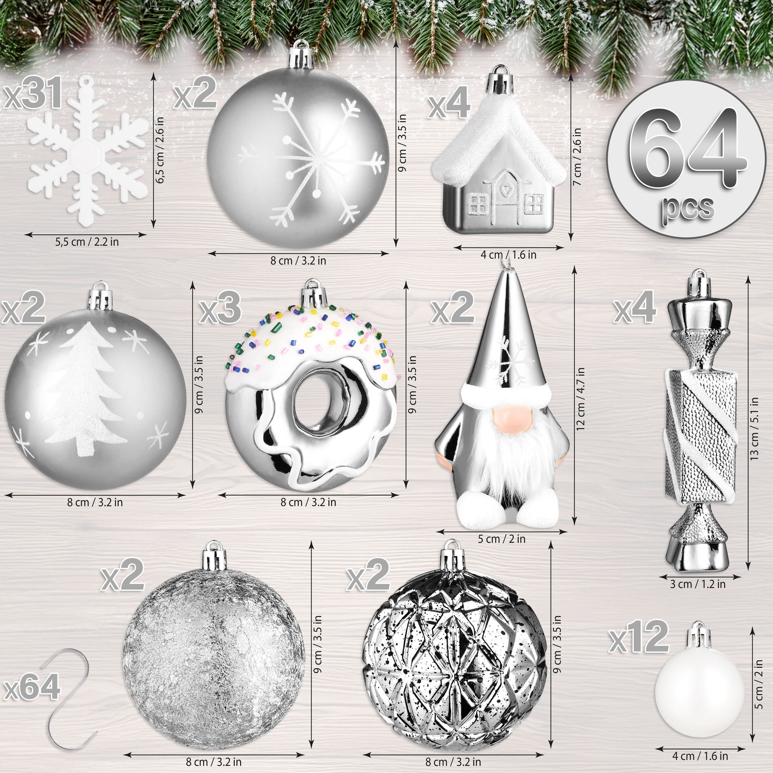 BRUBAKER Christbaumschmuck 64 Stück Christbaumschmuck - Baumschmuck Weihnachtskugel Set (64-tlg), mit Donuts, Häuser, Schneeflocken, Kugeln und Bonbons - Baumkugel