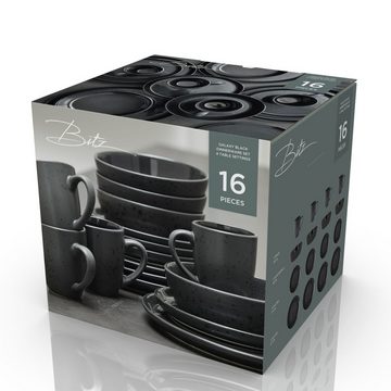 Bitz Geschirr-Set Galaxy Black (16-tlg), 4 Personen, Steingut