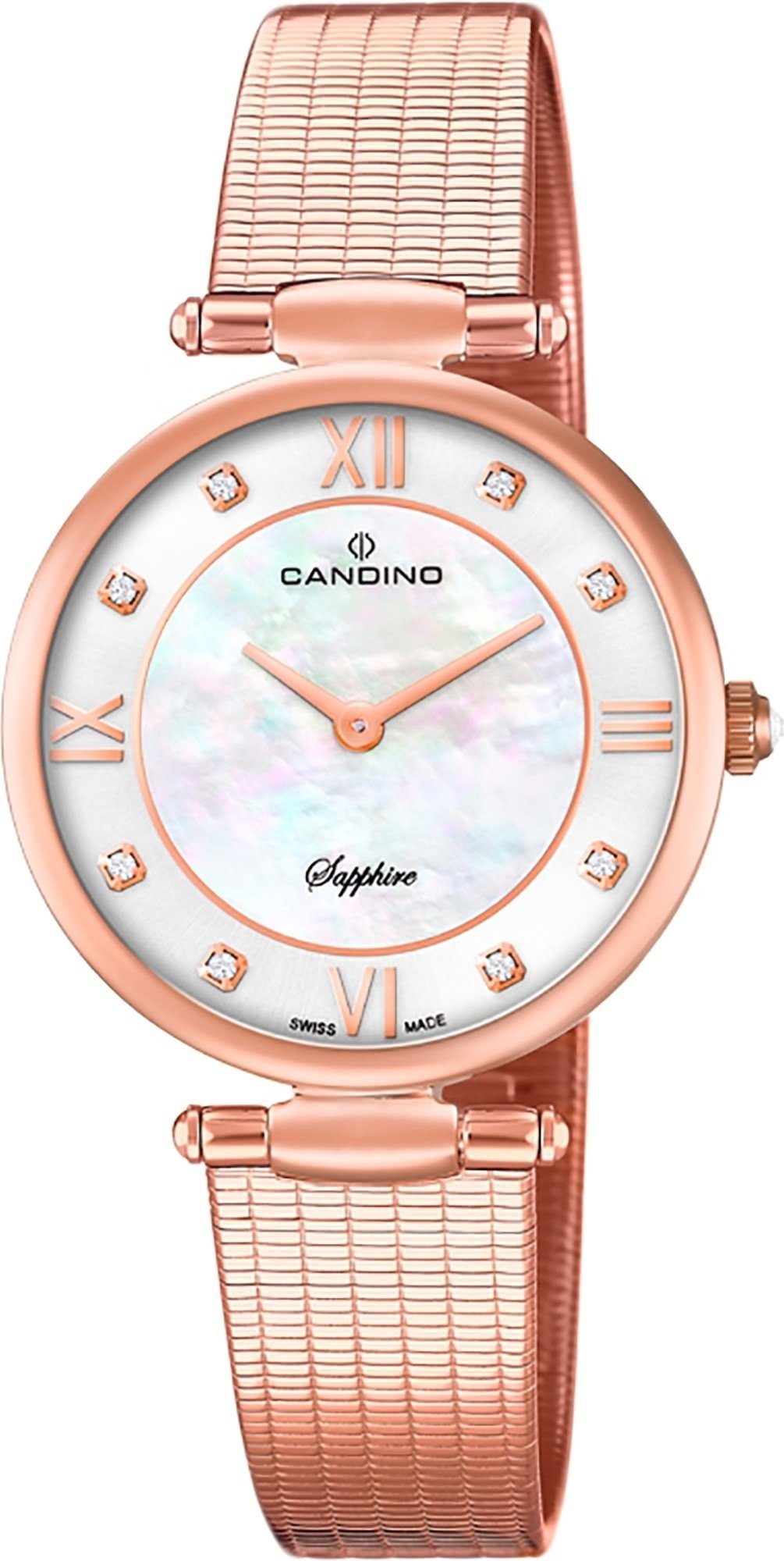 Damen Analog Quarzuhr Fashion Armbanduhr rund, Edelstahlarmband Candino rosegold, Uhr Candino C4668/1, Damen