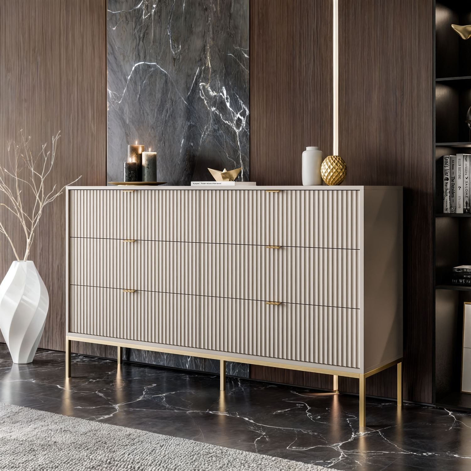 Lookway Kommode CORTADO GOLD KS154 mit Schubladen, 154x39x91 cm – Bild 3 von 5