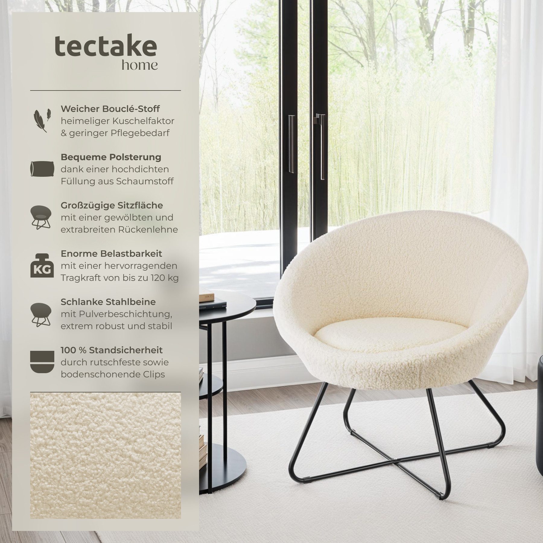 tectake Relaxsessel Cocktailsessel, gepolstert, mit Bouclé- günstig online kaufen