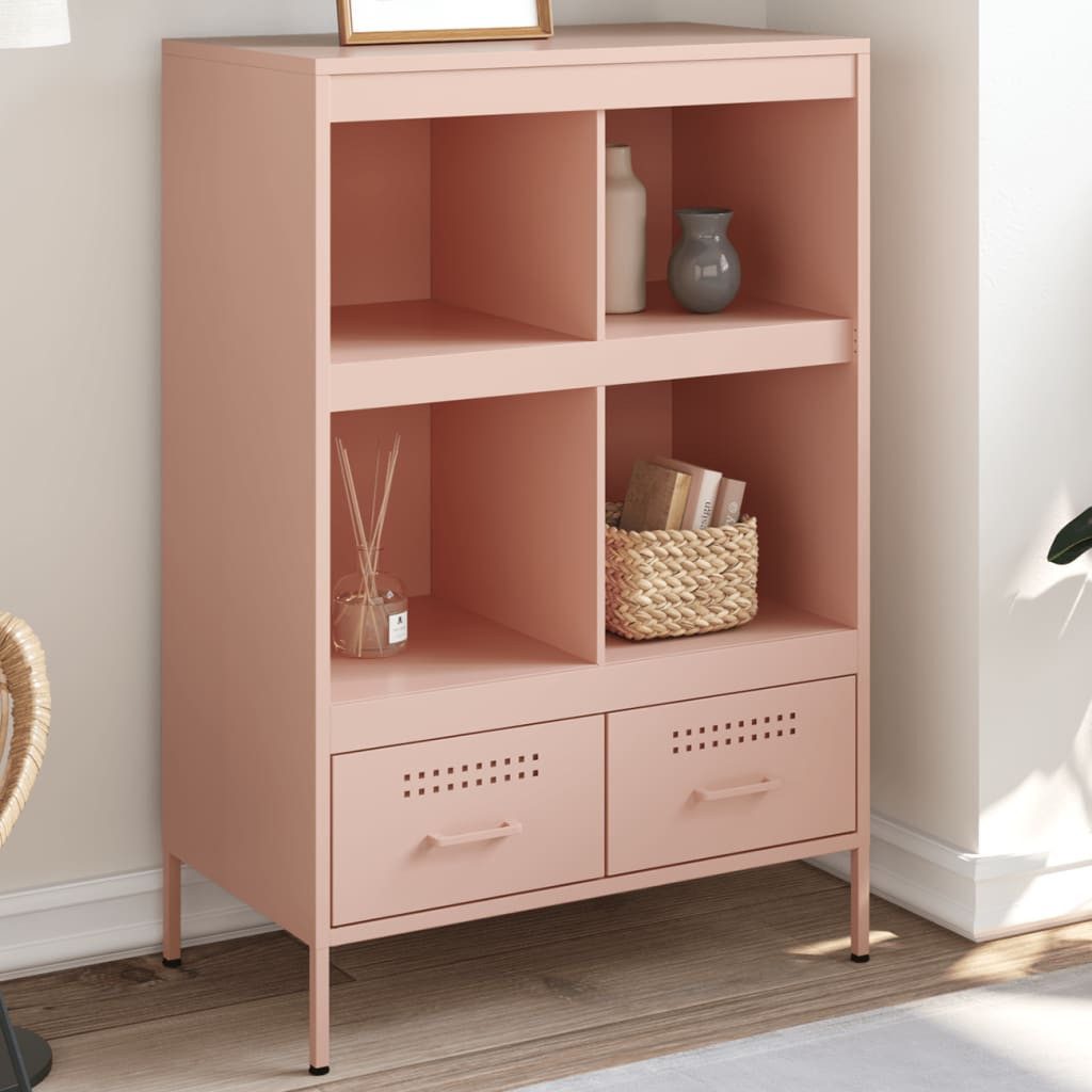 furnicato Highboard Industrie-Stil 68x39x101,5 cm Rosa aus kaltgewalztem Stahl (1 St), Sideboard mit 2 Schubladen, 4 Fächern und stabilen Schraubfüßen
