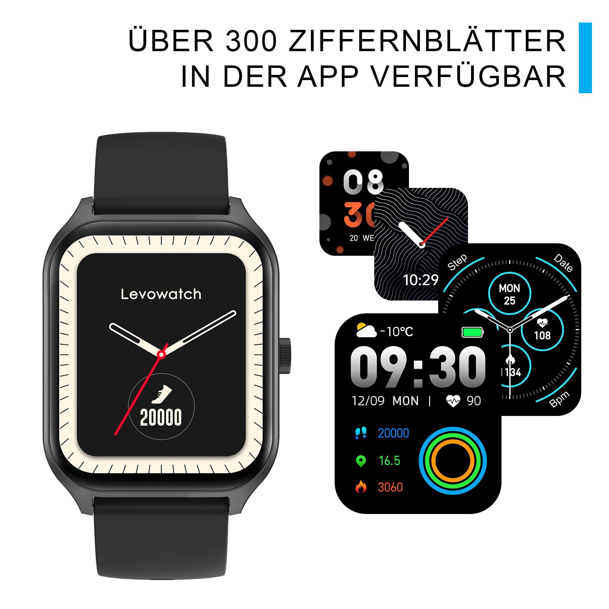 LPro Smartwatch Zoll), KI-Stimmerkennung, Musiksteuerung, Schwarz (5 Herren BT-Telefonie, 386x320p cm/1,96 Levowatch HD,