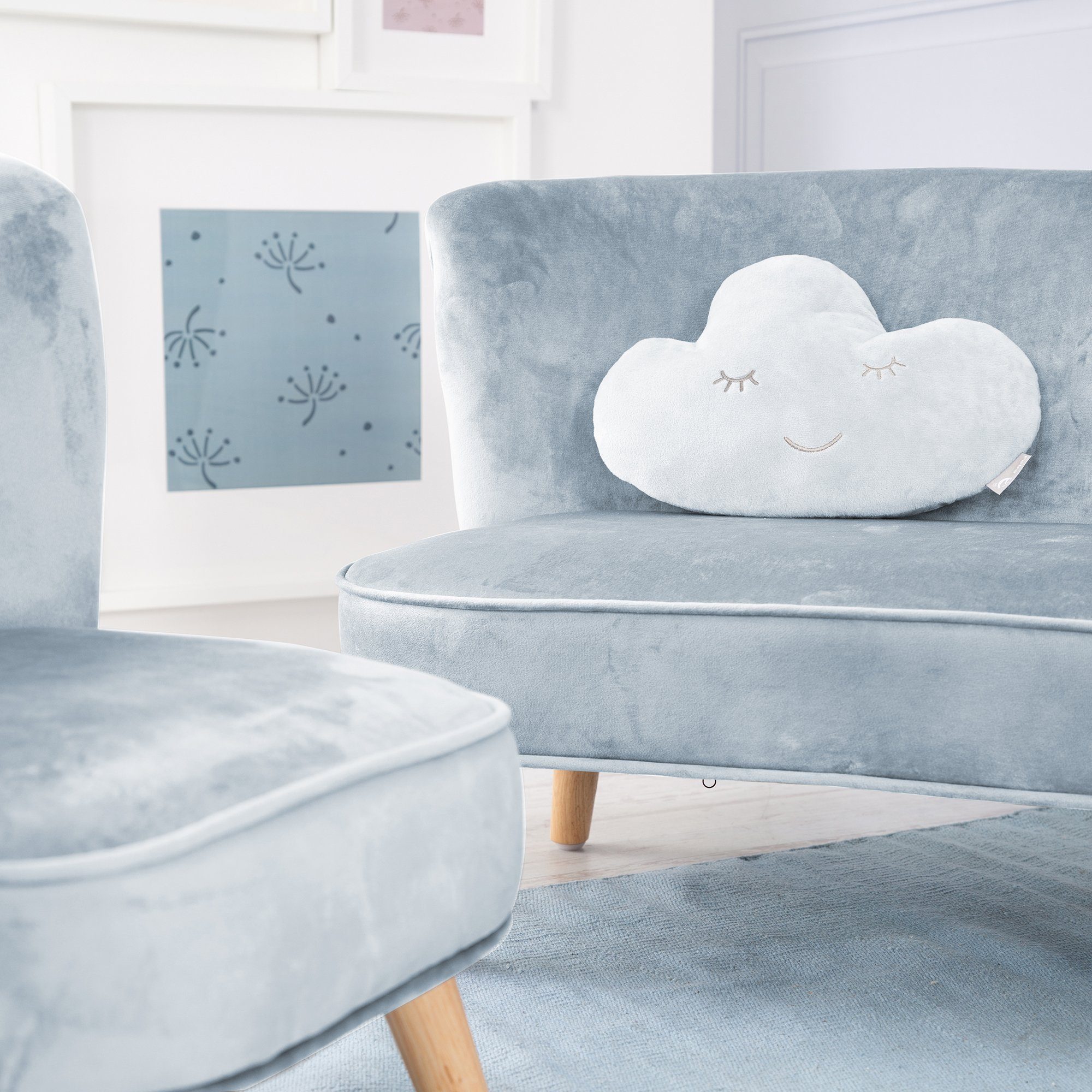 roba® Kindersitzgruppe Lil Sofa, (Set, aus und Wolkenform in hellblau-sky 3-tlg), Dekokissen Kindersofa, bestehend Kindersessel